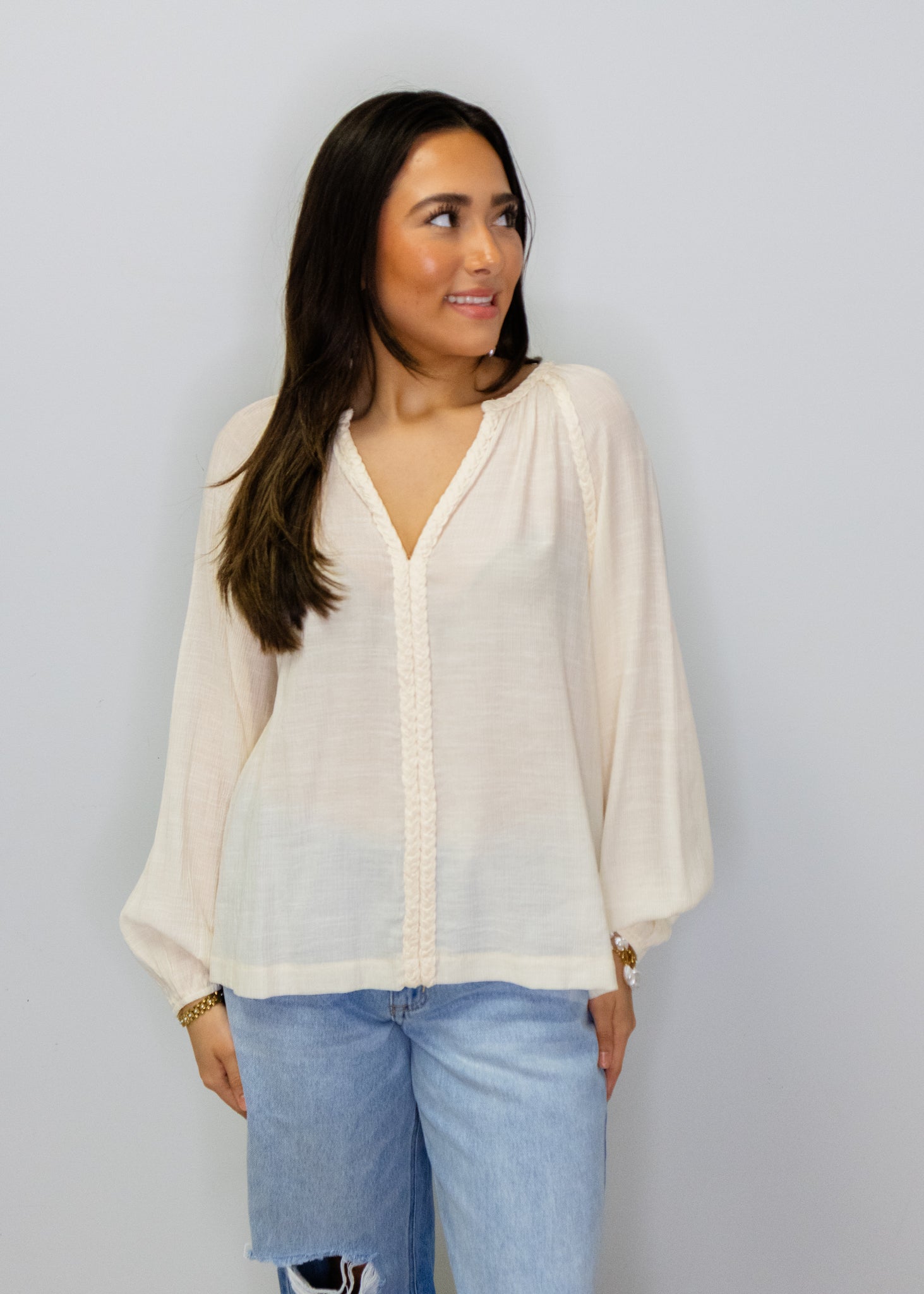 Cream Braided Peasant Top