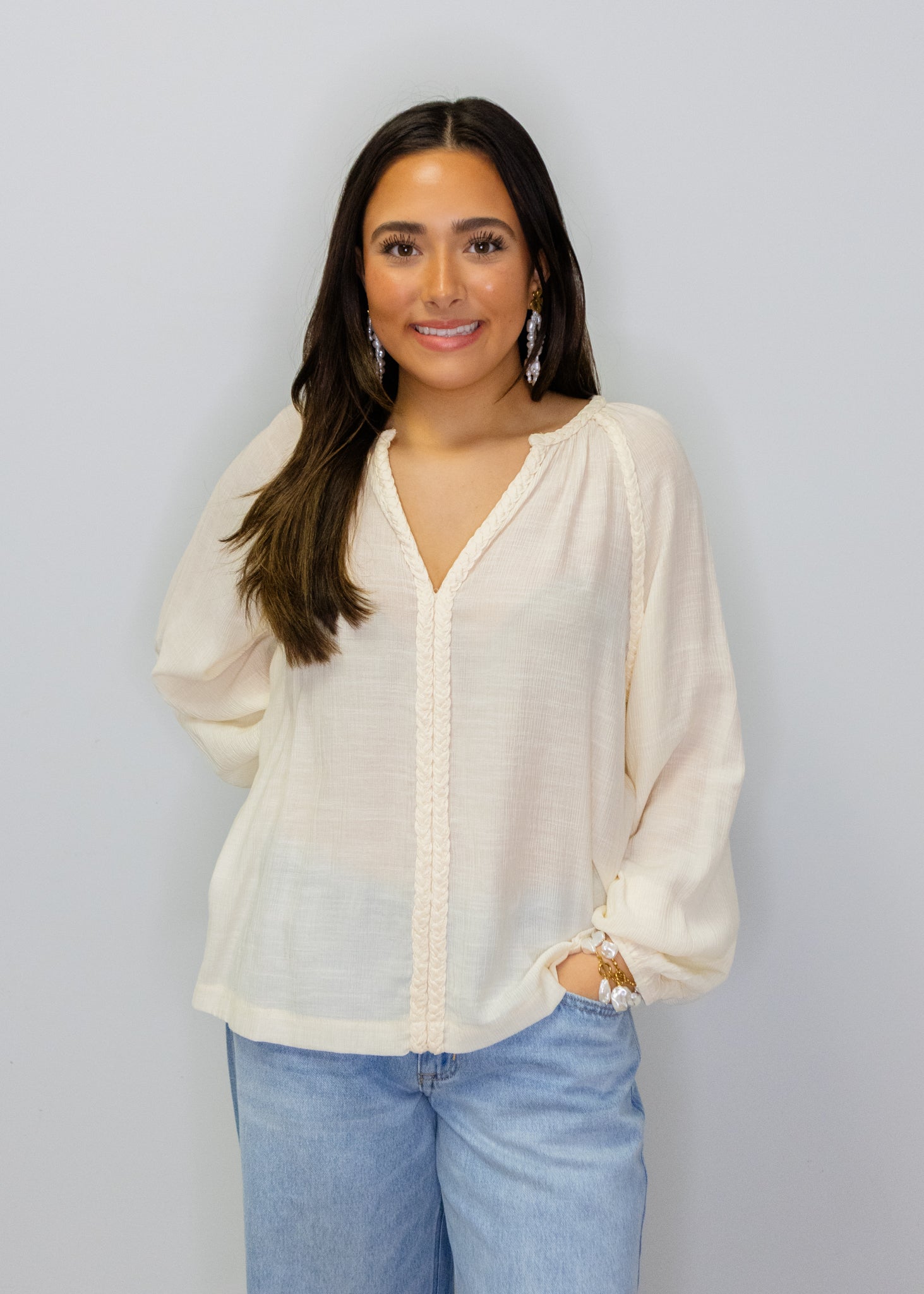 Cream Braided Peasant Top