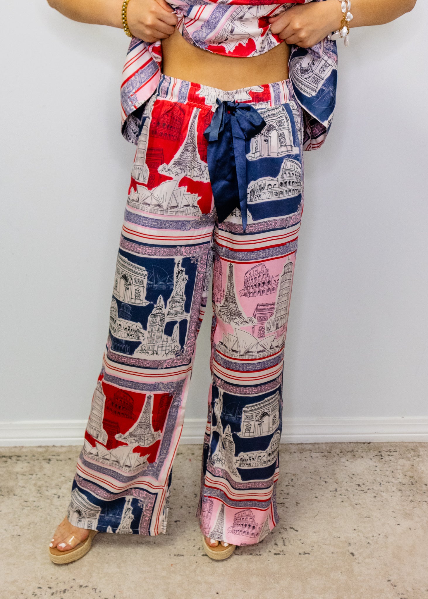 Navy Multi Destination Print Pants