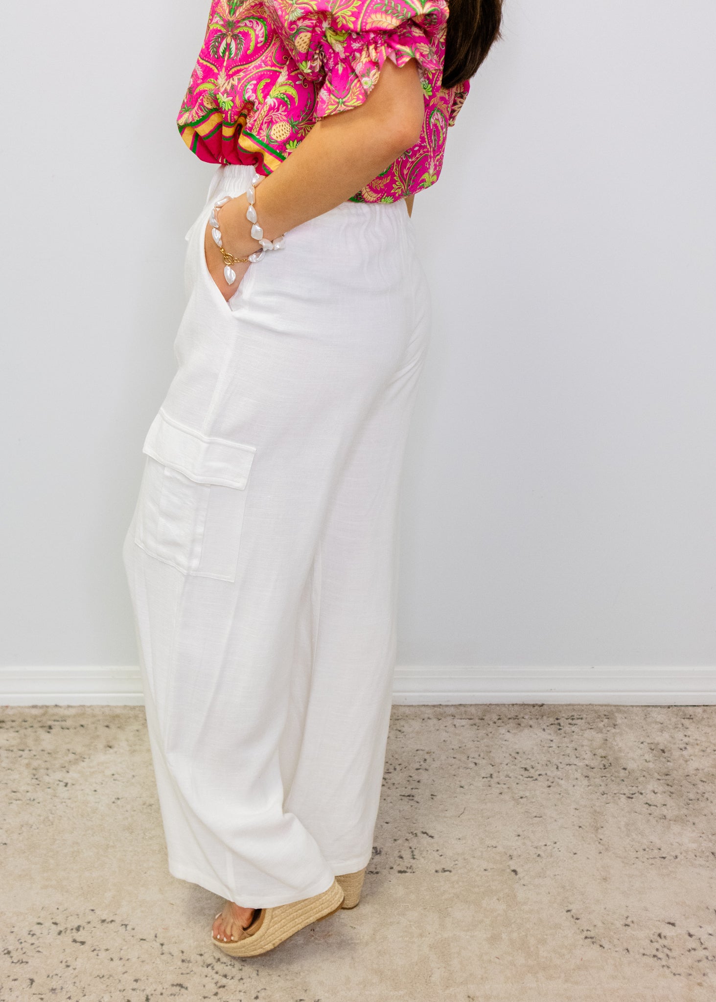 White Linen Cargo Pants