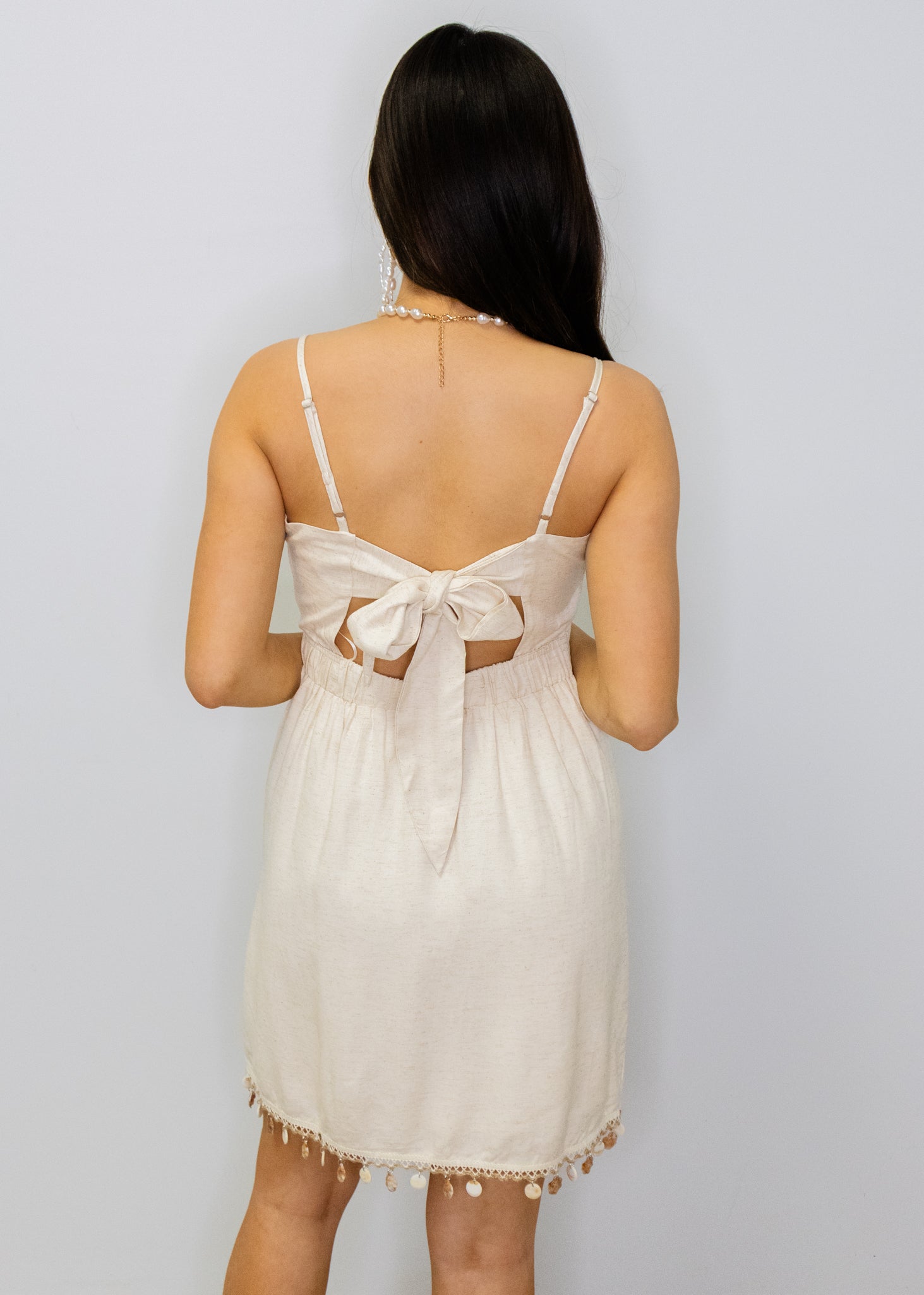 Oatmeal Linen Shell Trim Dress