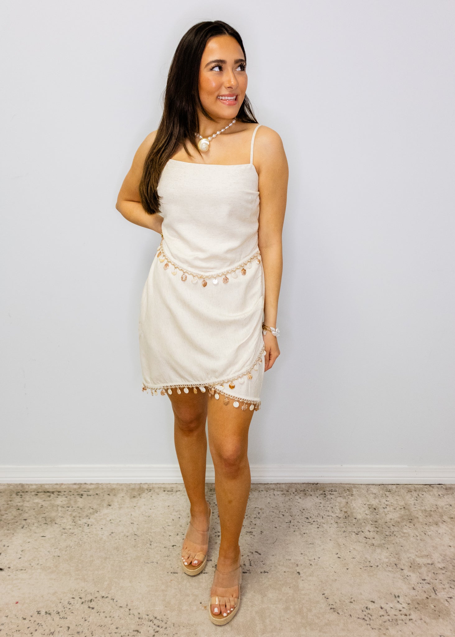 Oatmeal Linen Shell Trim Dress