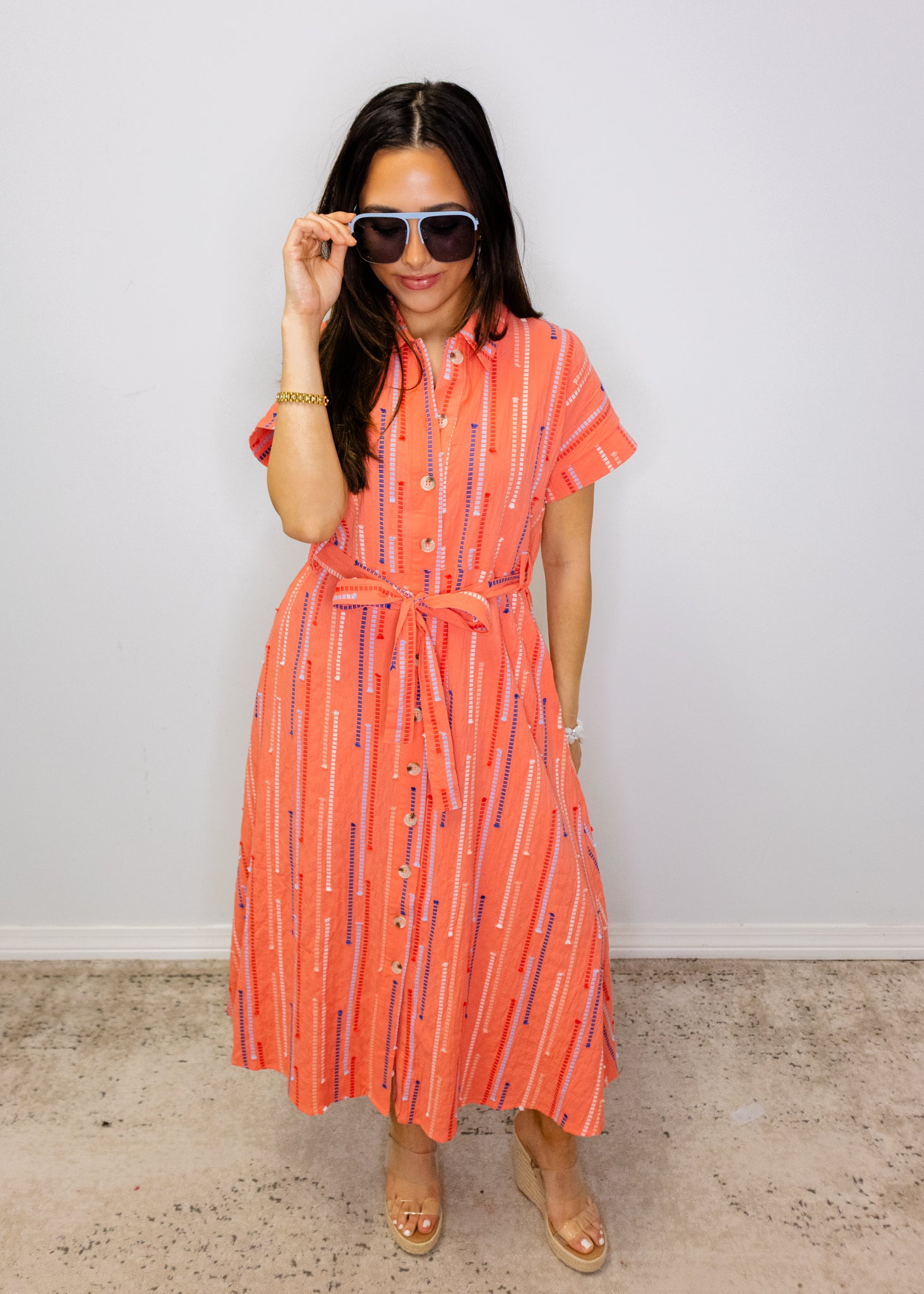 Pink Multi Thread Midi Dress