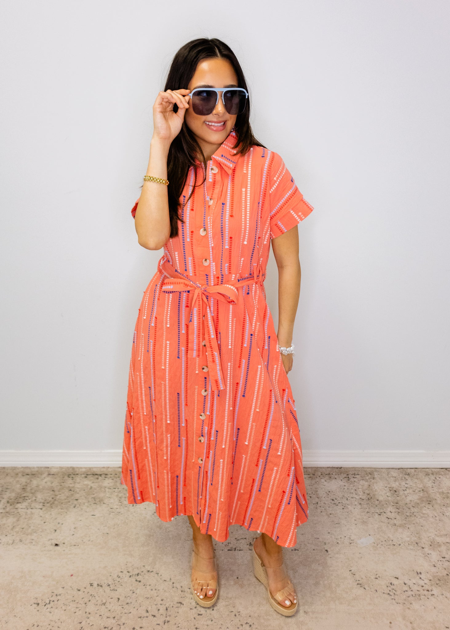 Pink Multi Thread Midi Dress