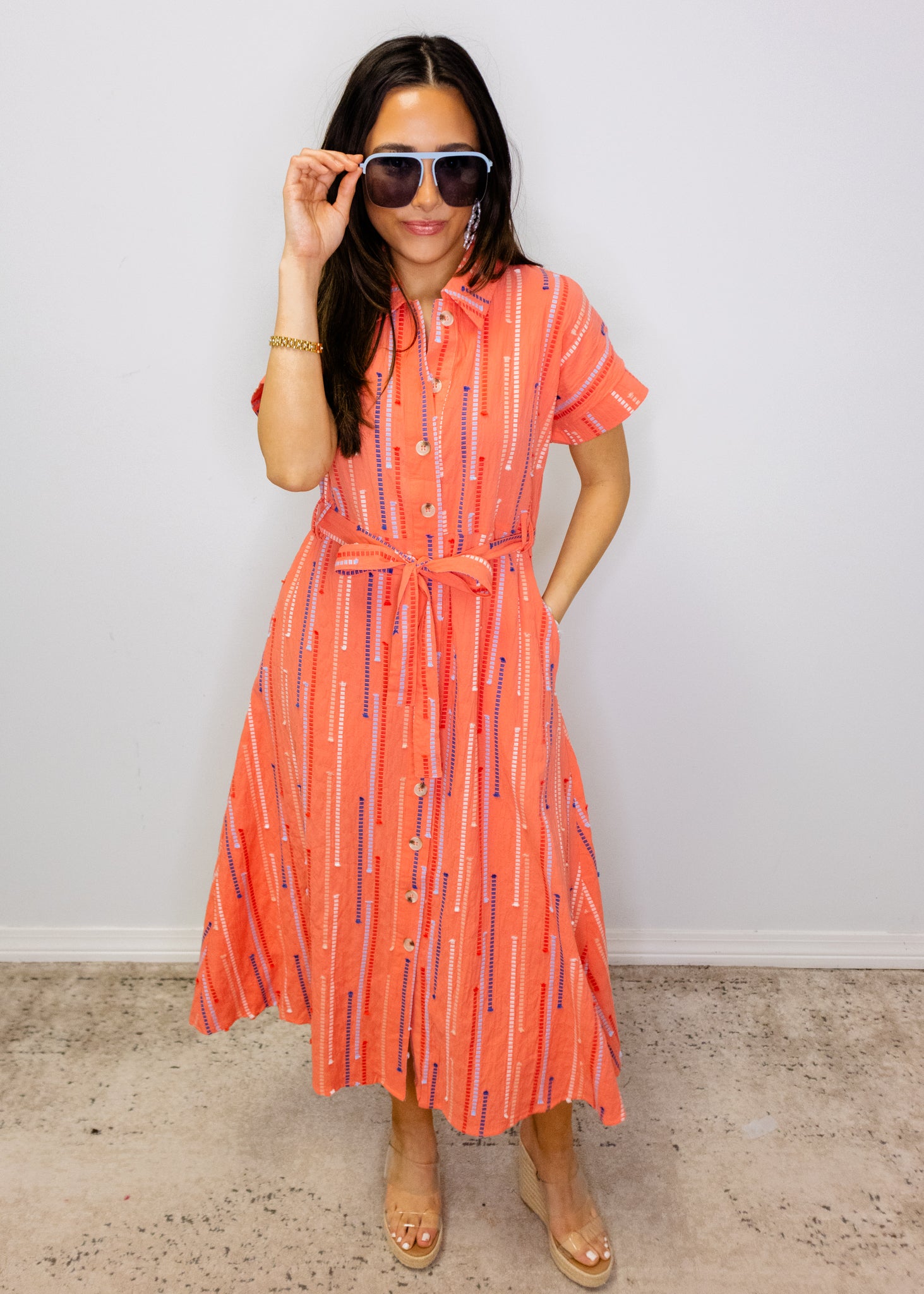 Pink Multi Thread Midi Dress