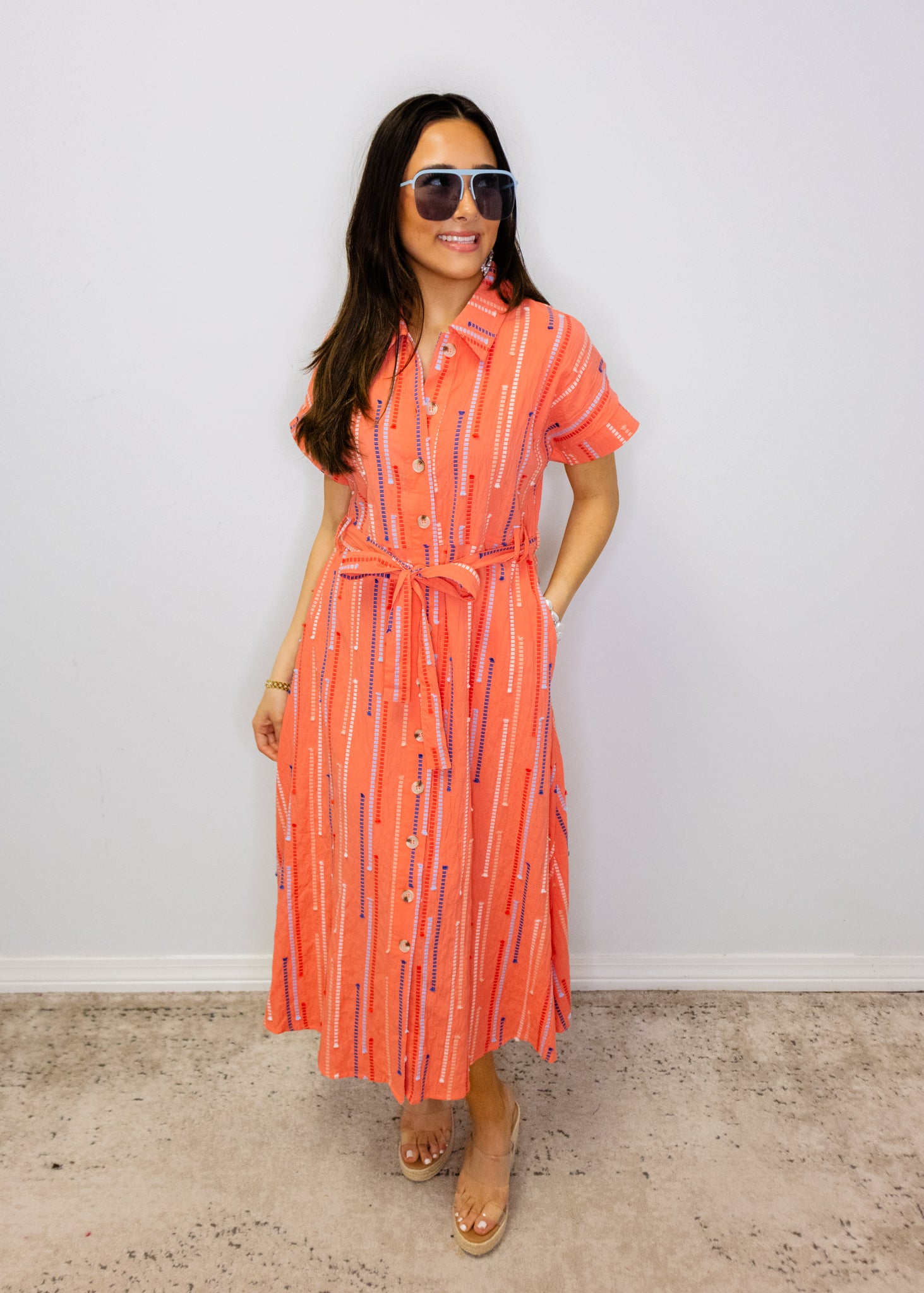 Pink Multi Thread Midi Dress