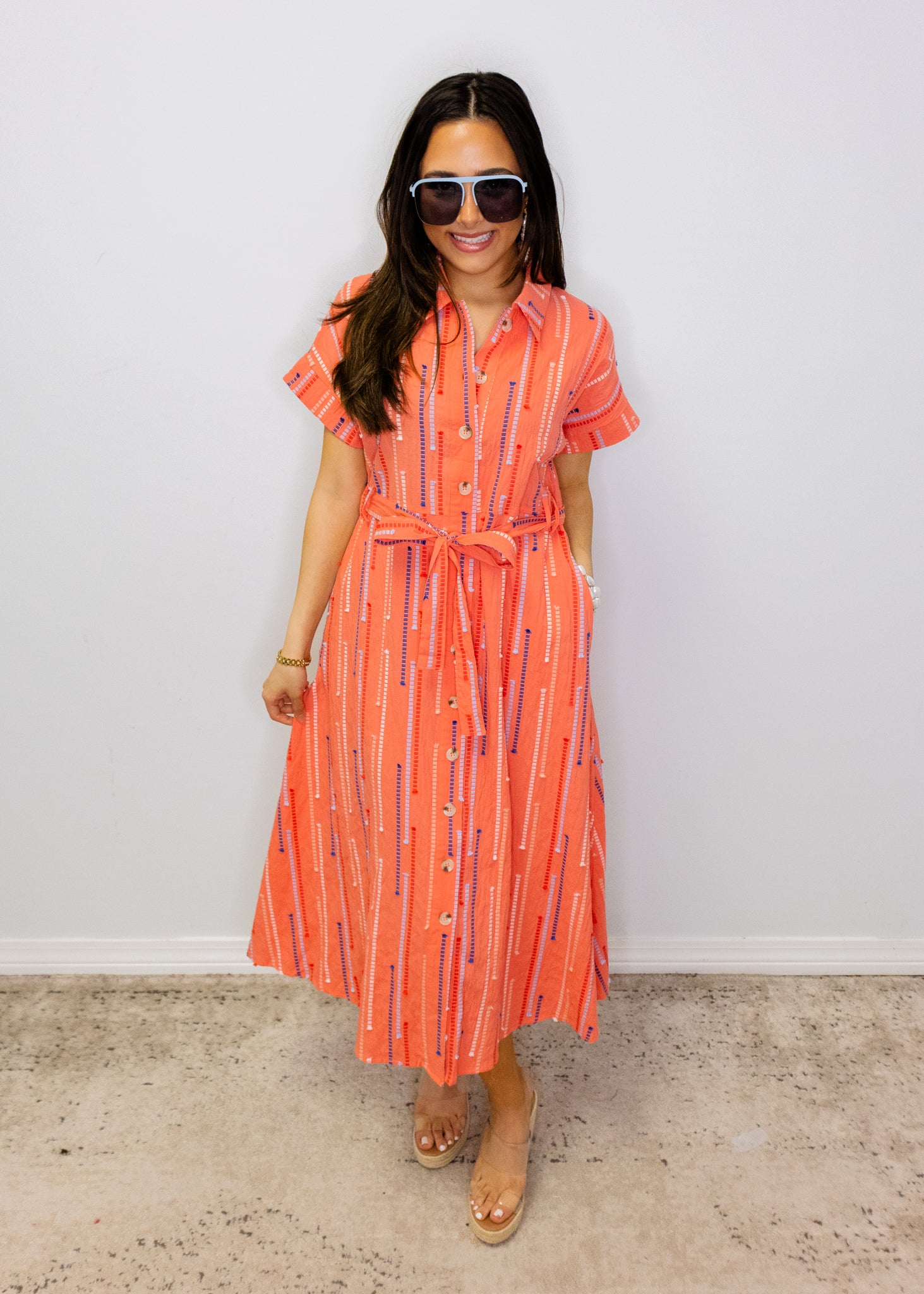 Pink Multi Thread Midi Dress