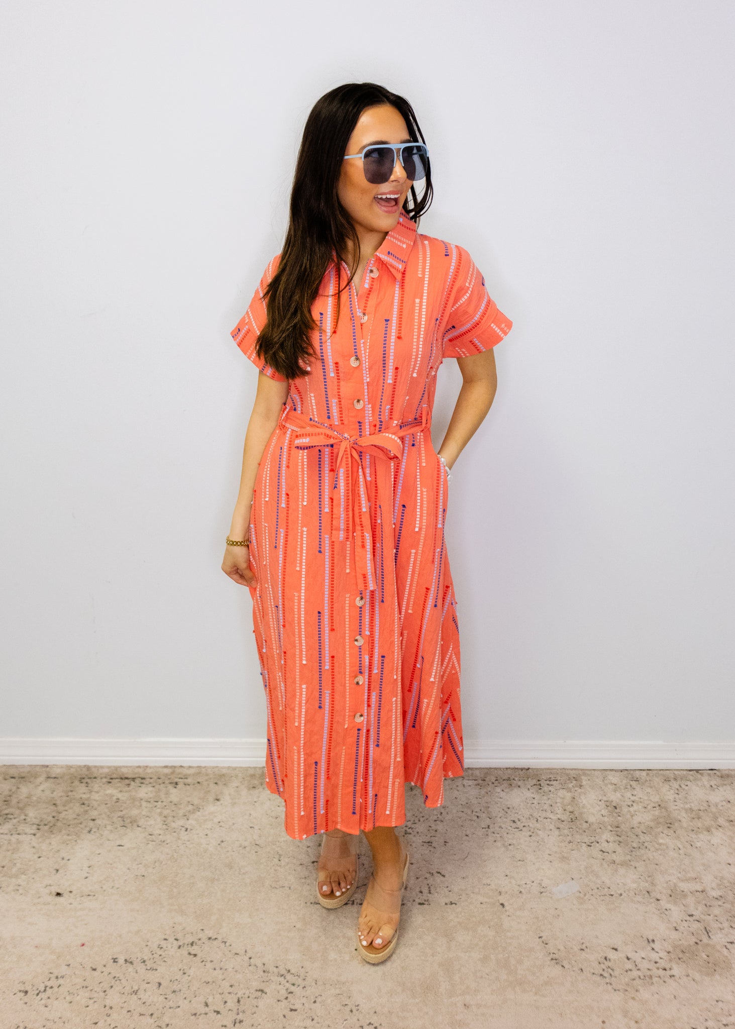 Pink Multi Thread Midi Dress