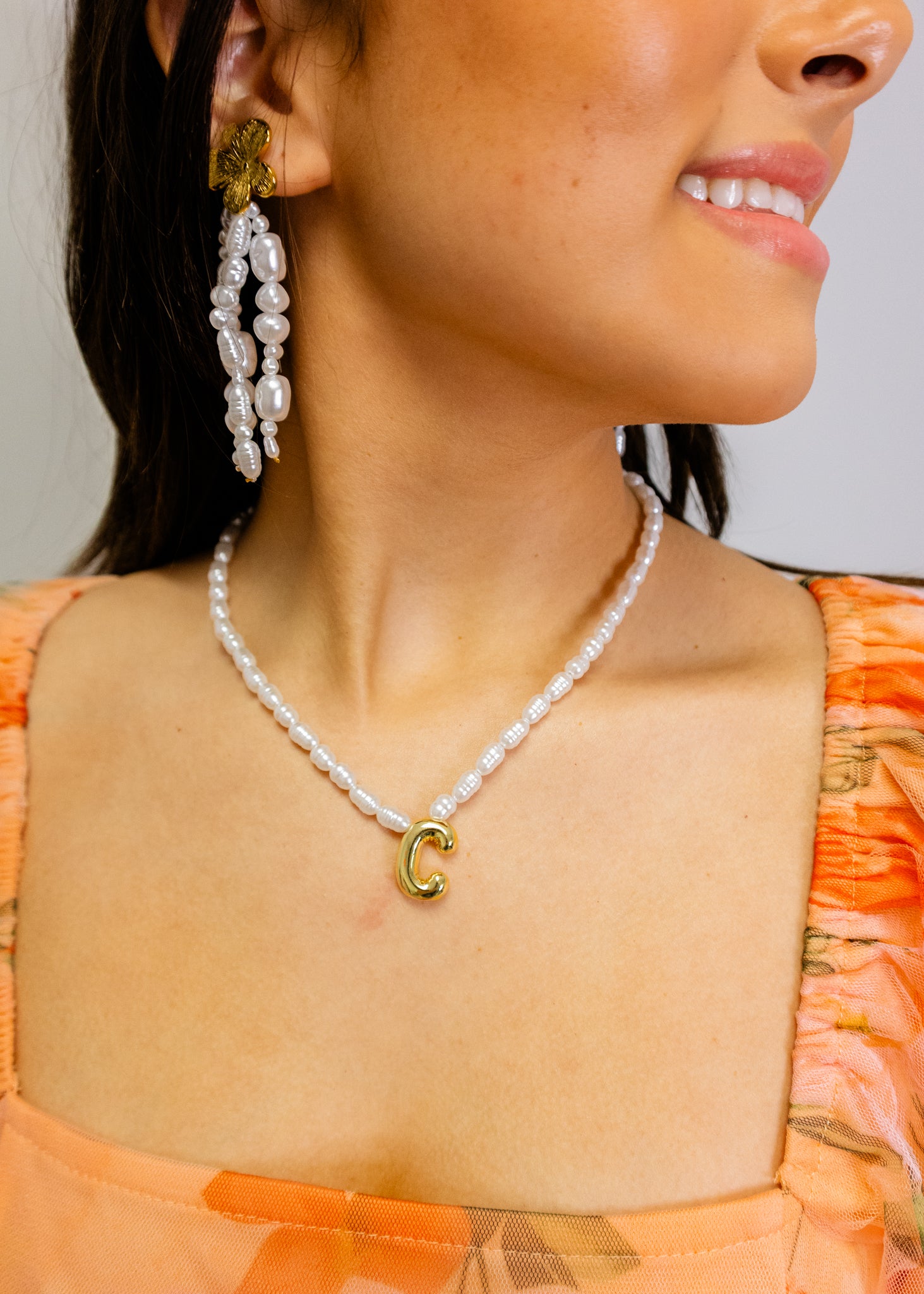 Freshwater Pearl Balloon Letter Necklace