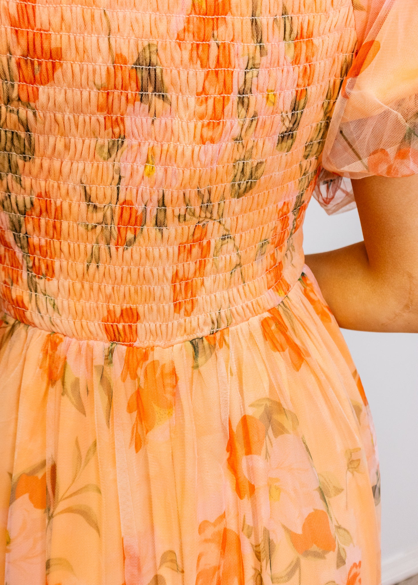 Coral Floral Mesh Maxi Dress