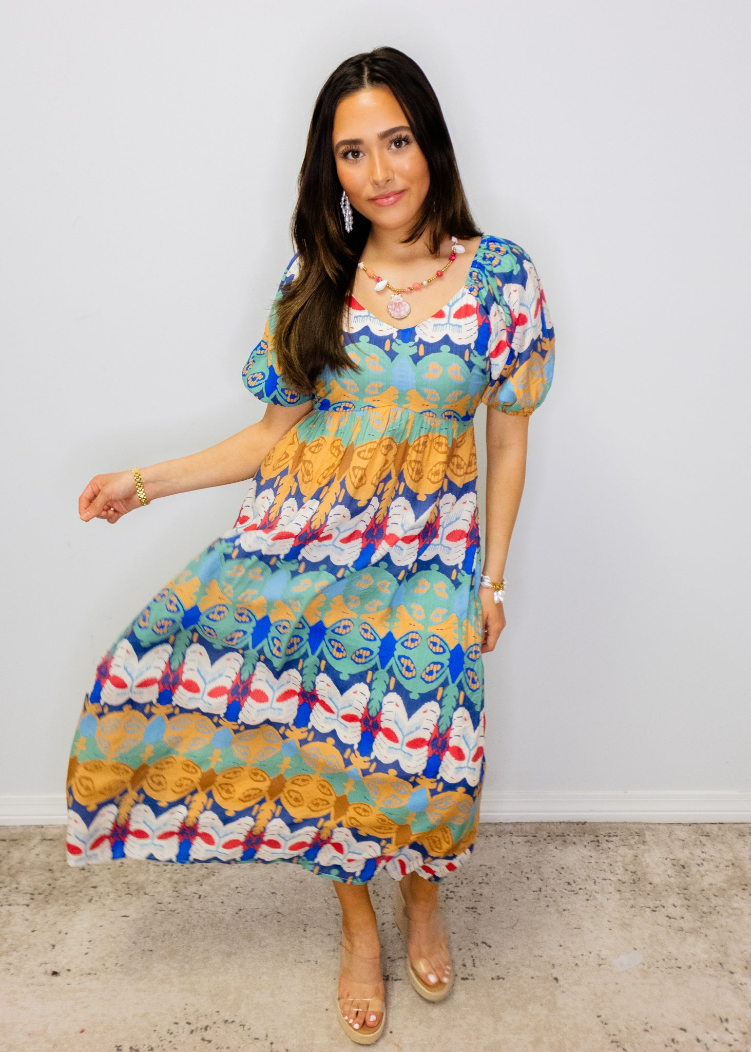 Multicolor Abstract Print Midi Dress