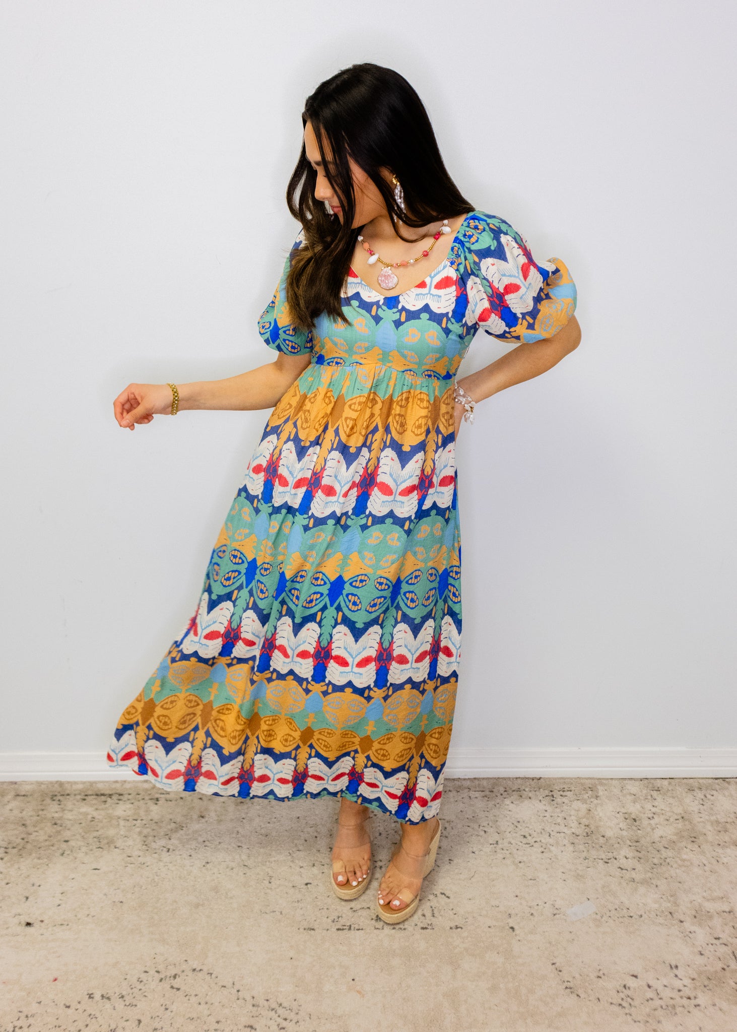 Multicolor Abstract Print Midi Dress