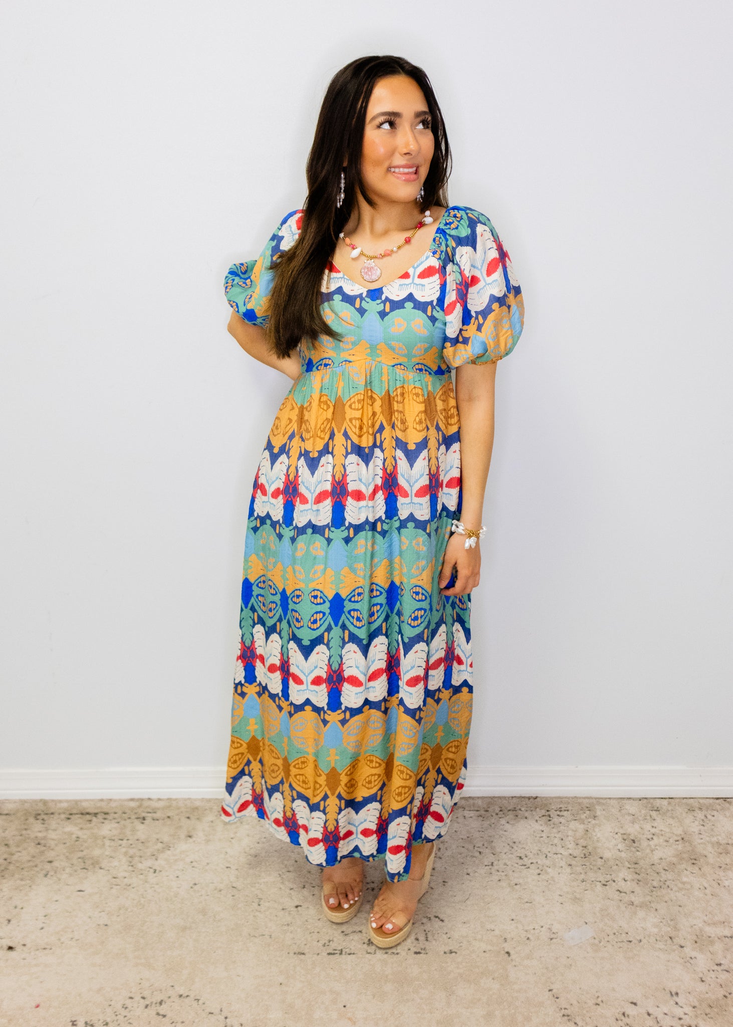 Multicolor Abstract Print Midi Dress