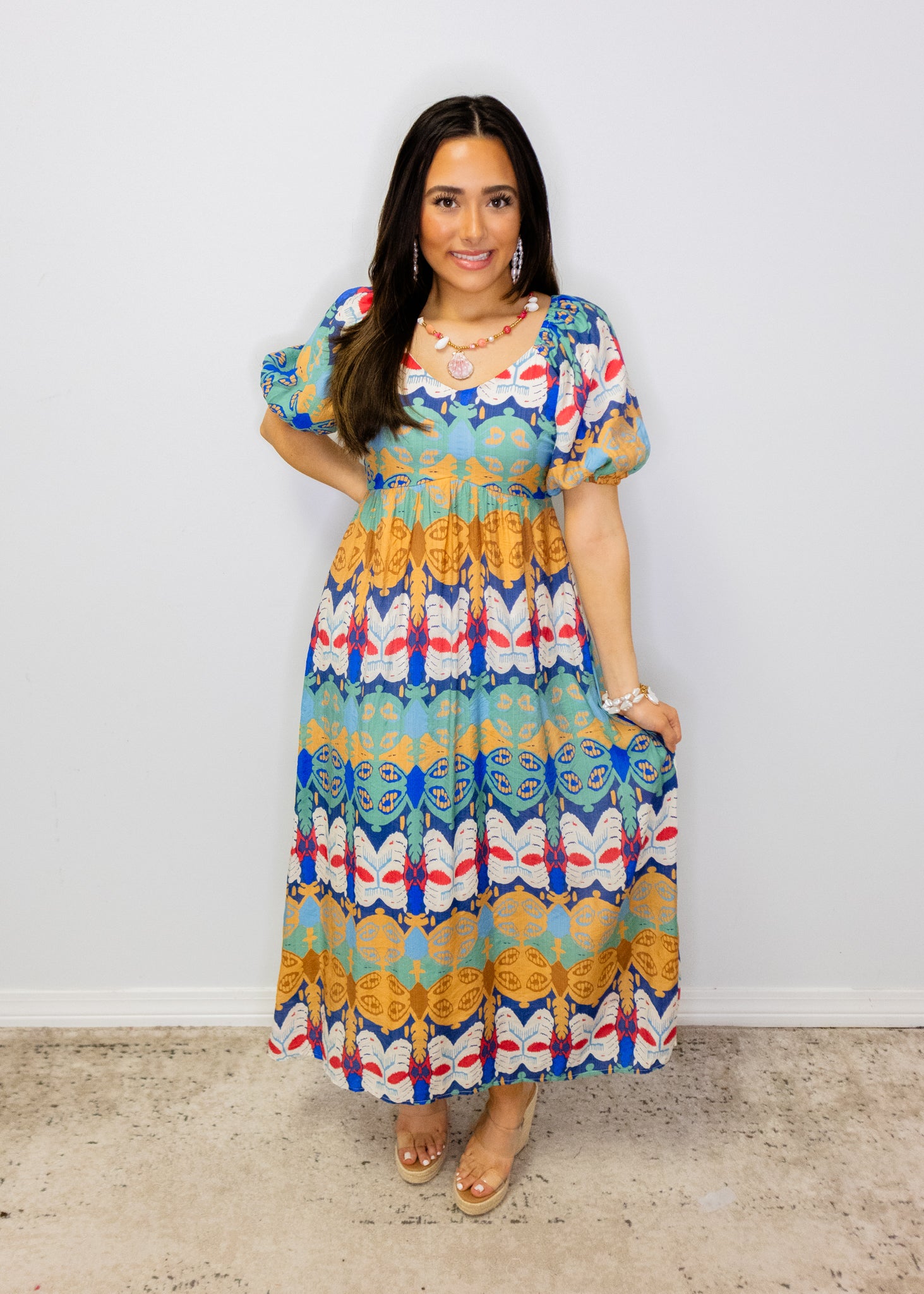 Multicolor Abstract Print Midi Dress