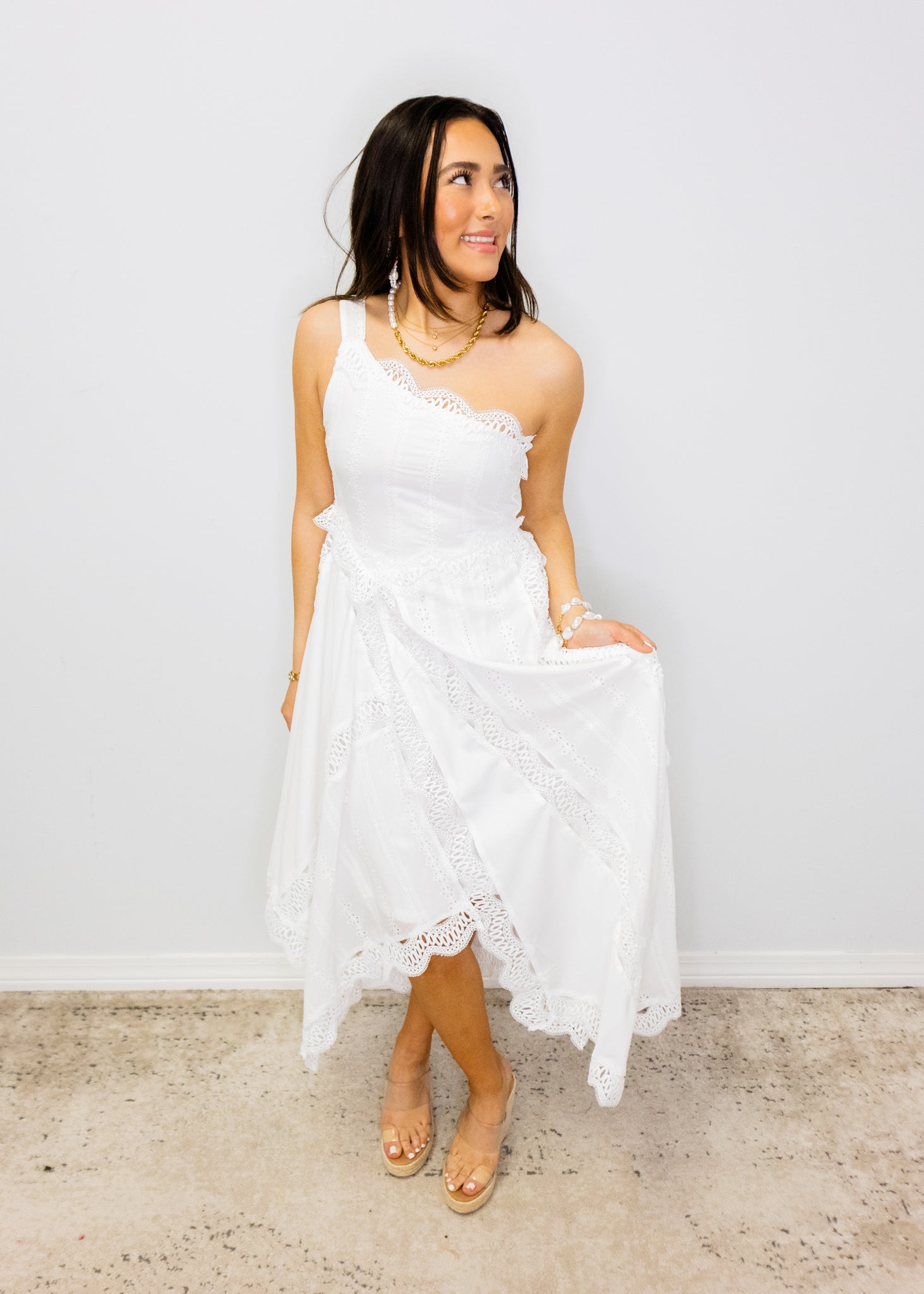 Ivory Asymmetric One Shoulder Maxi Dress