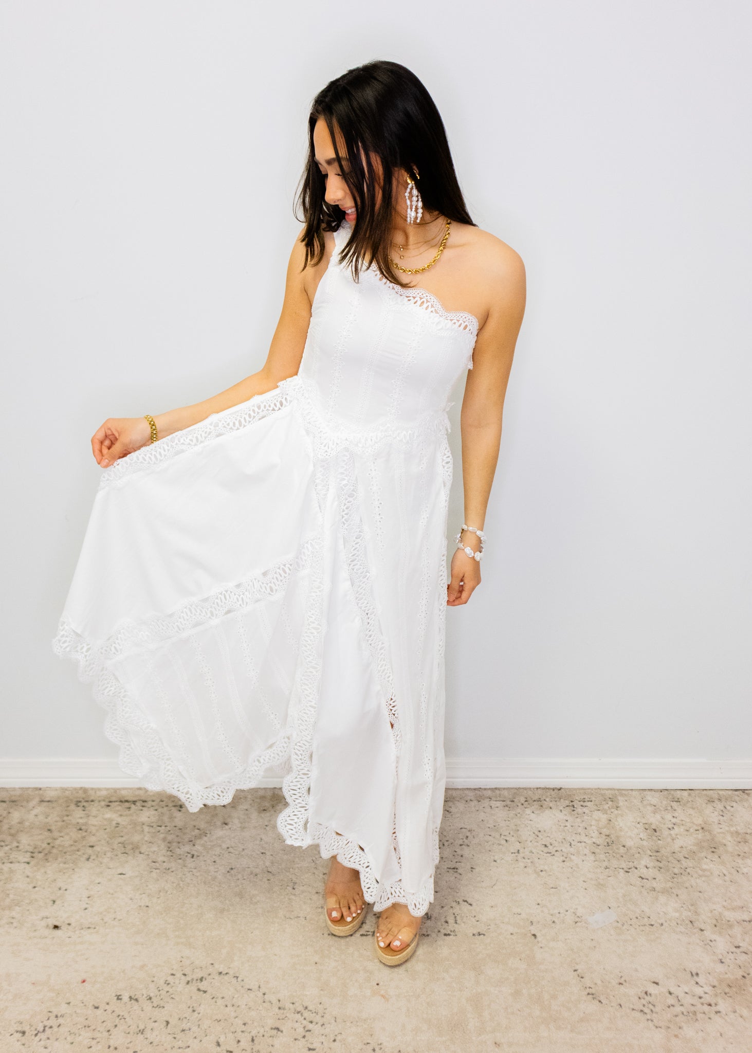 Ivory Asymmetric One Shoulder Maxi Dress