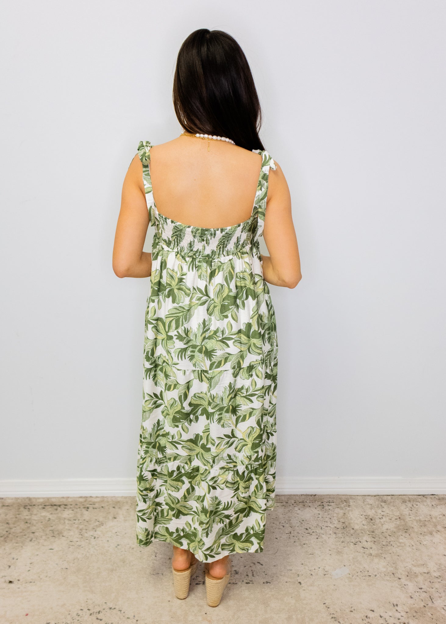 Green Multi Leaf Print Maxi Dress