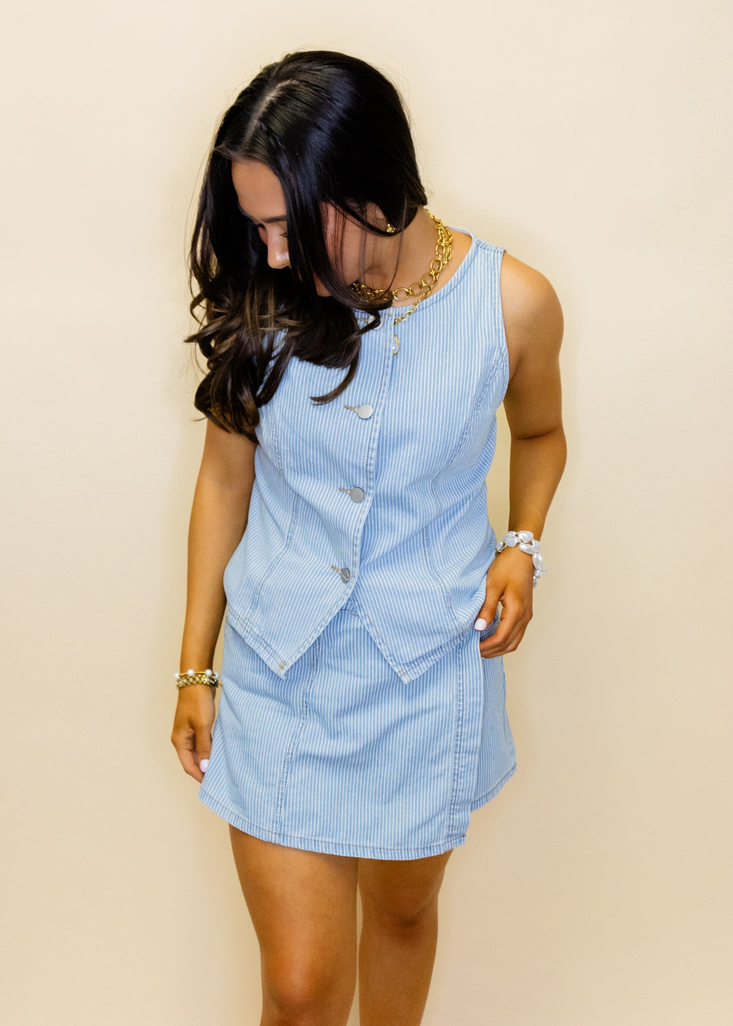 Light Denim Pinstripe Skort