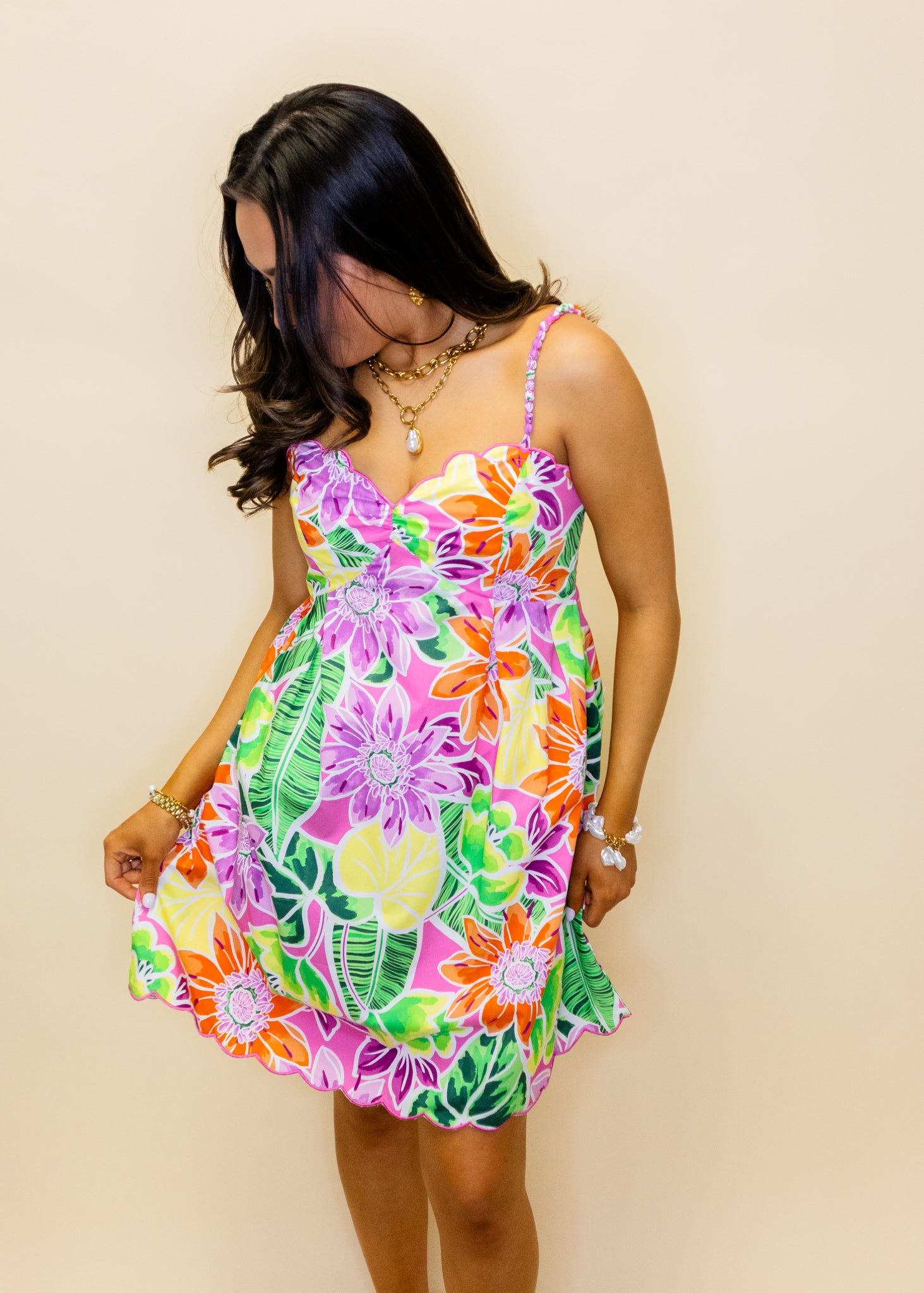 Bright Tropical Beaded Strap Dress