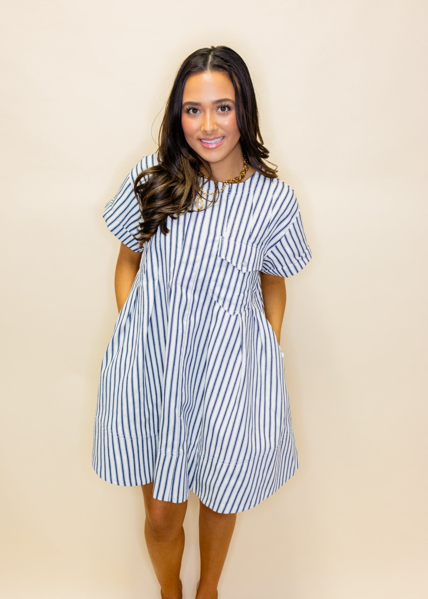 Navy Stripe A-Line Dress