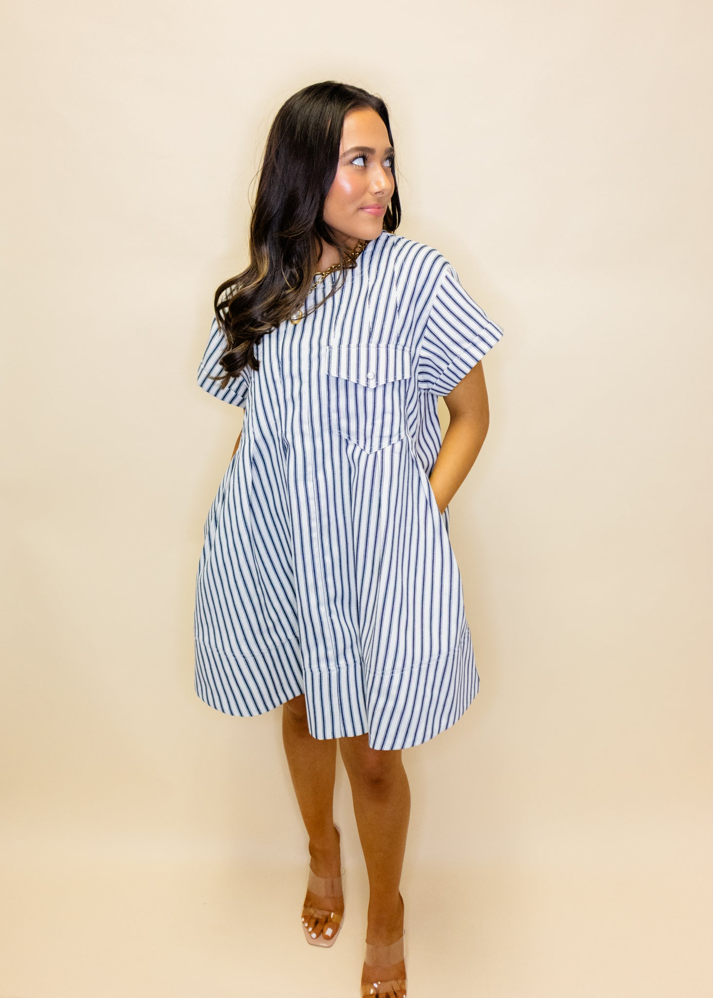 Navy Stripe A-Line Dress