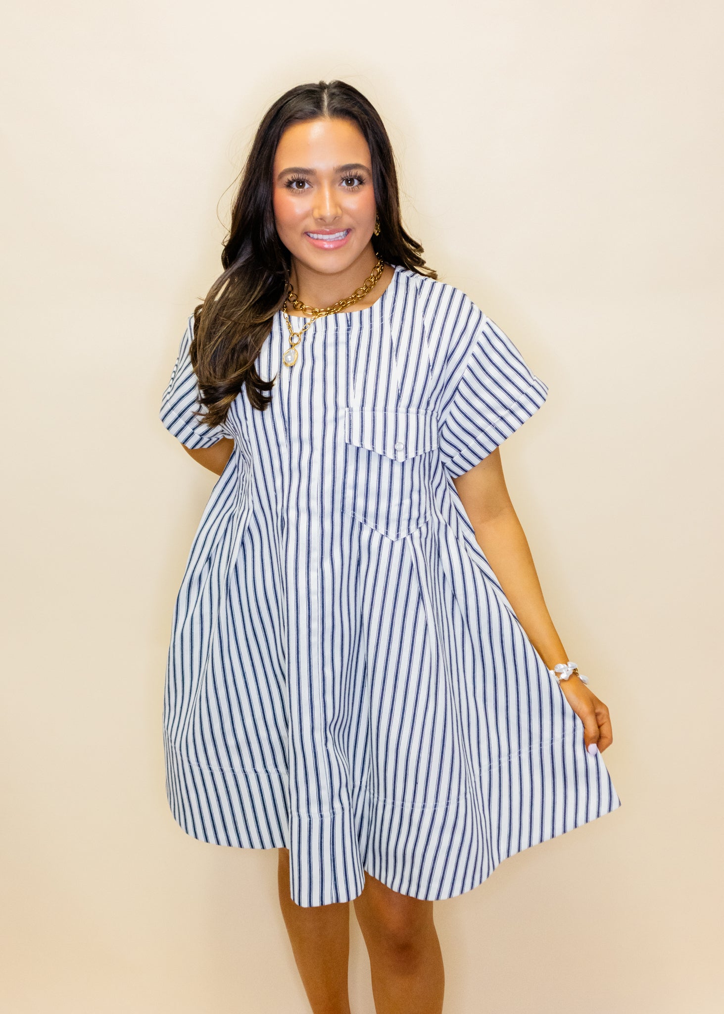 Navy Stripe A-Line Dress