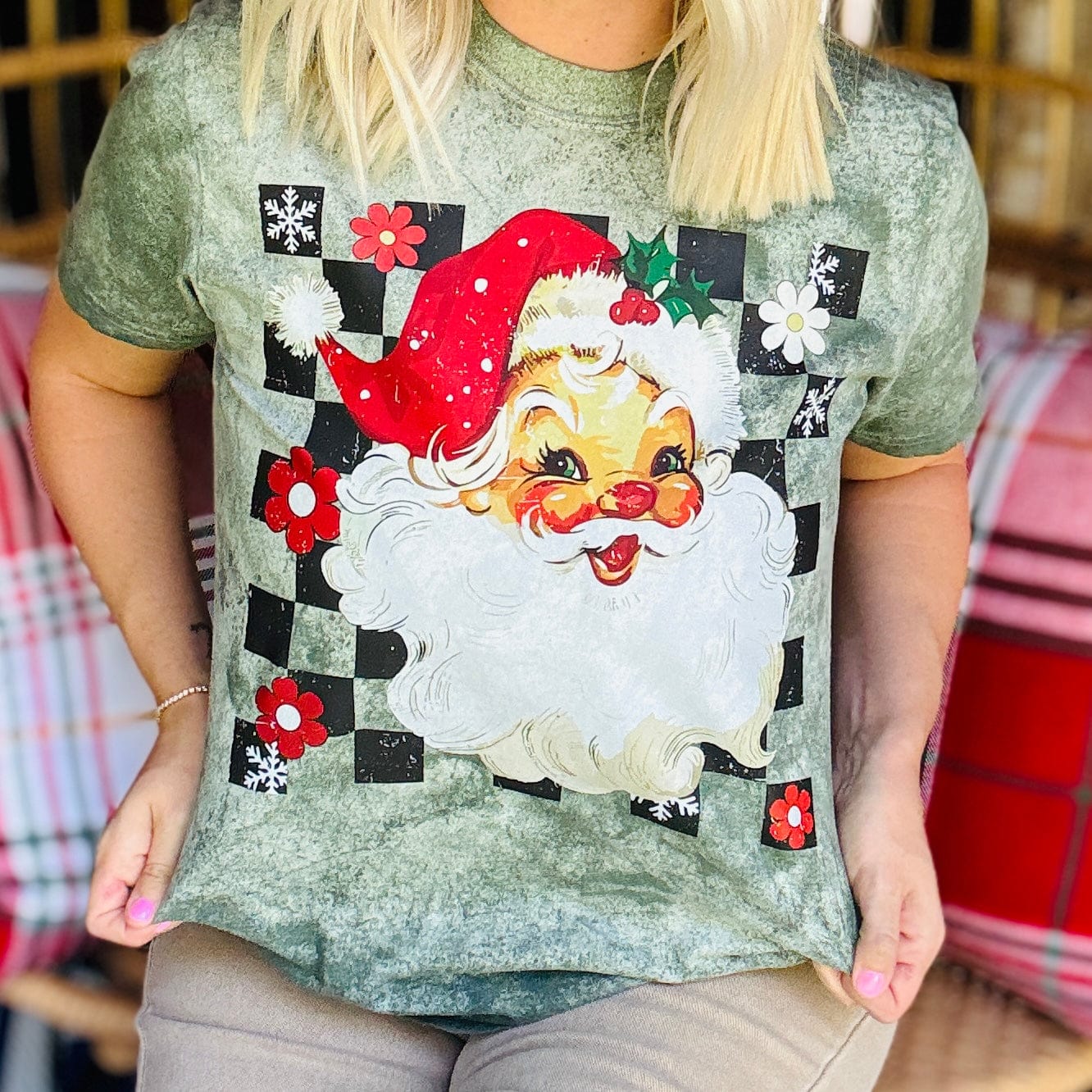 FestiviTees Women - Apparel - Shirts - T-Shirts Checkered St. Nick Graphic Tee