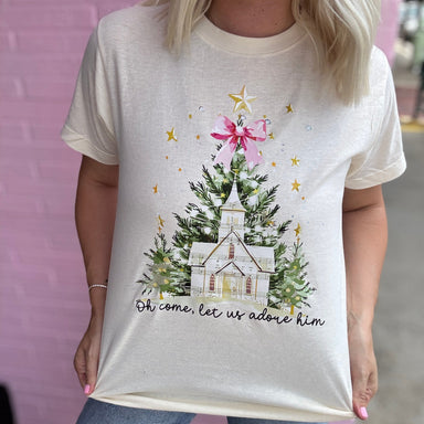 FestiviTees Women - Apparel - Shirts - T-Shirts Oh, Come Let Us Adore Him Church Graphic Tee