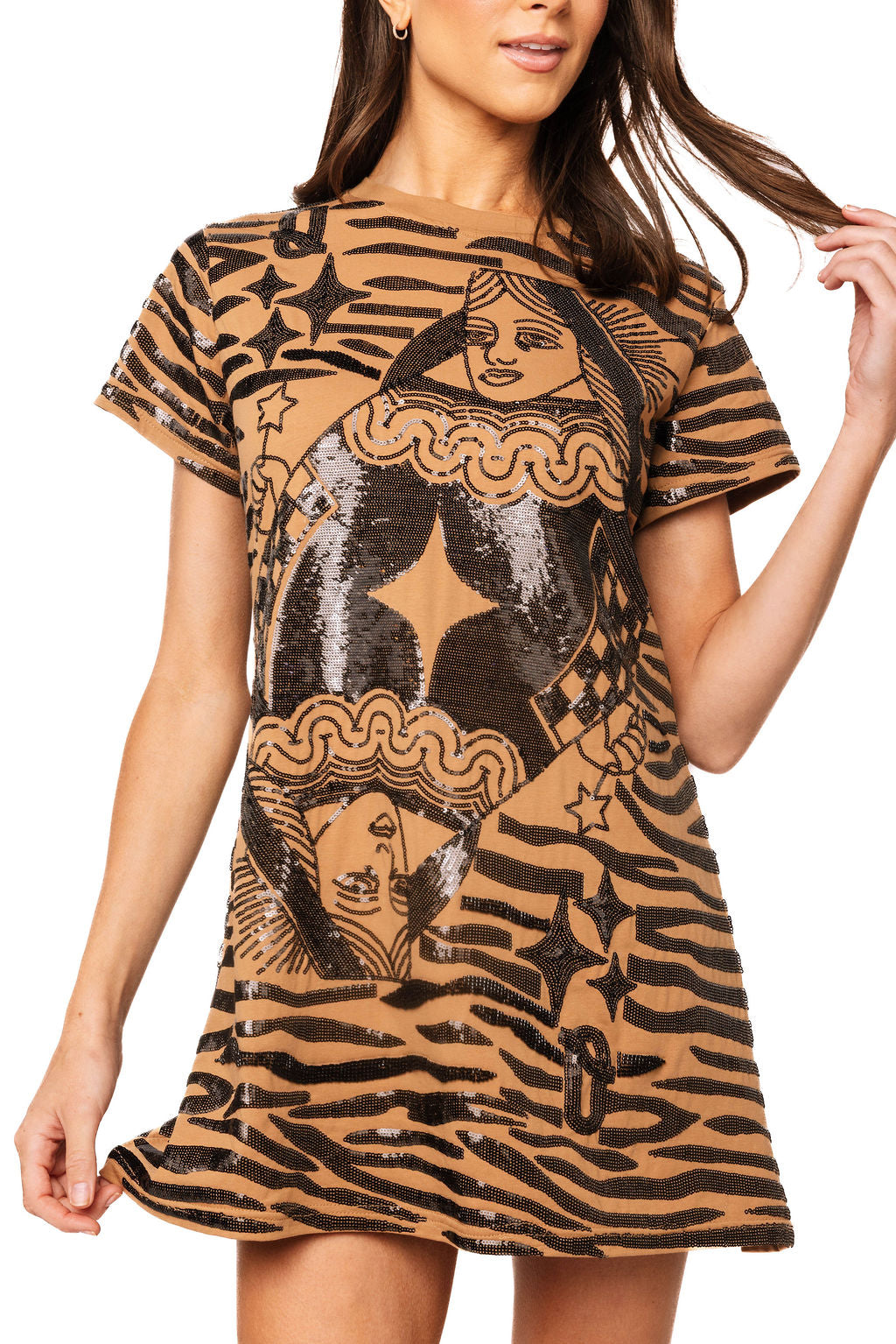 Brown Tiger QOS Card Logo Tee Dress