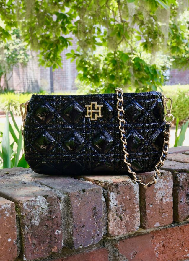 Livi Black Patent Quilted Crossbody