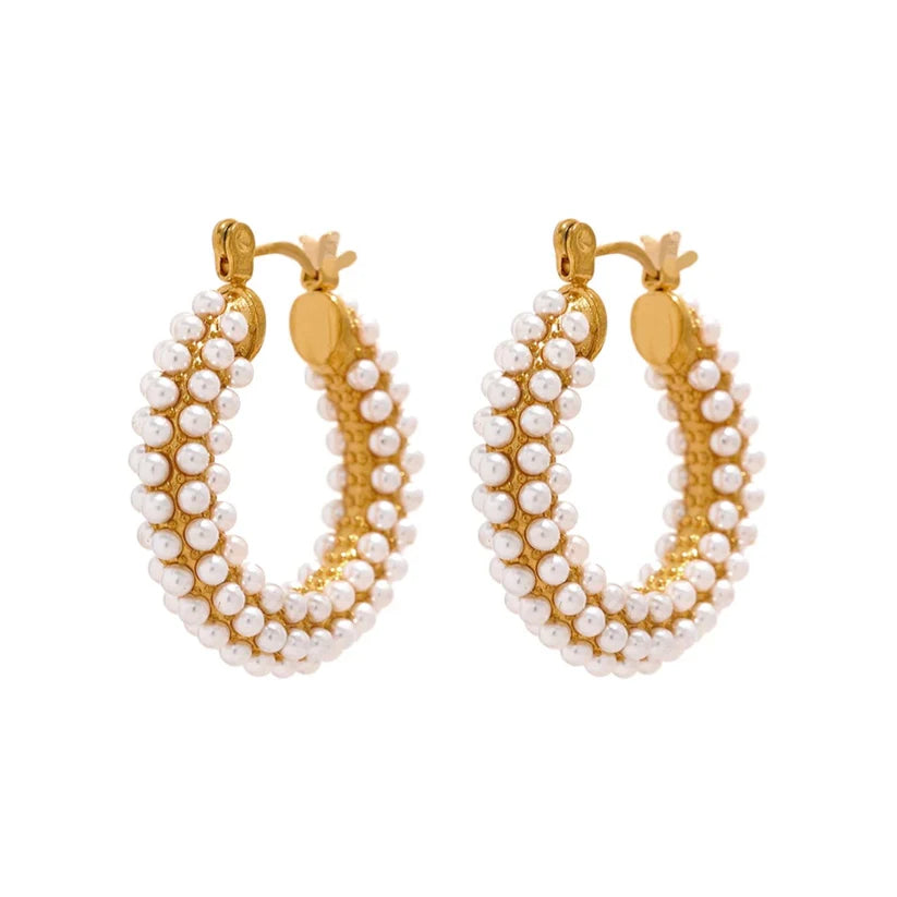 Gold And Pearl Small Hoops