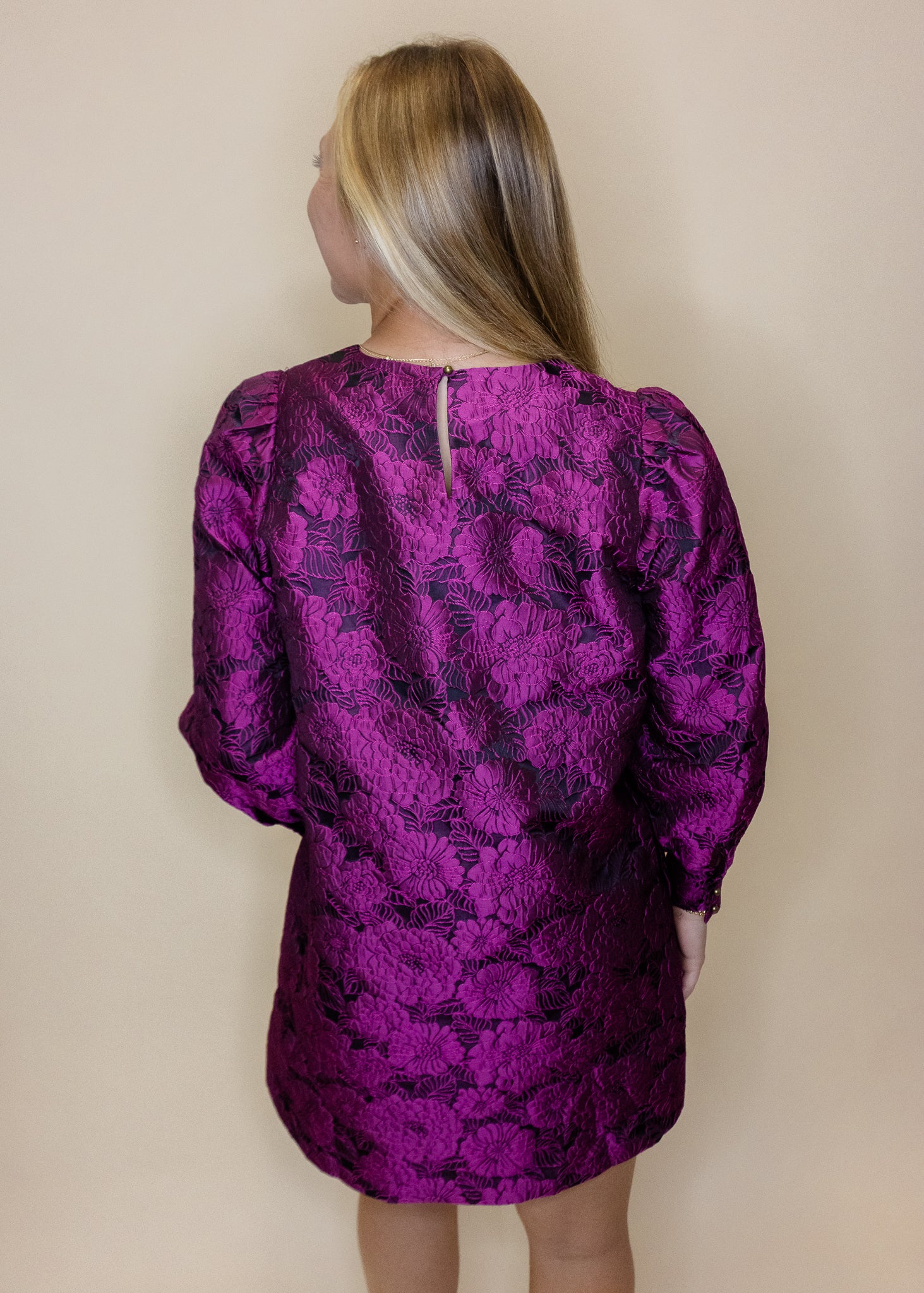 Magenta Jacquard Long Sleeve Dress