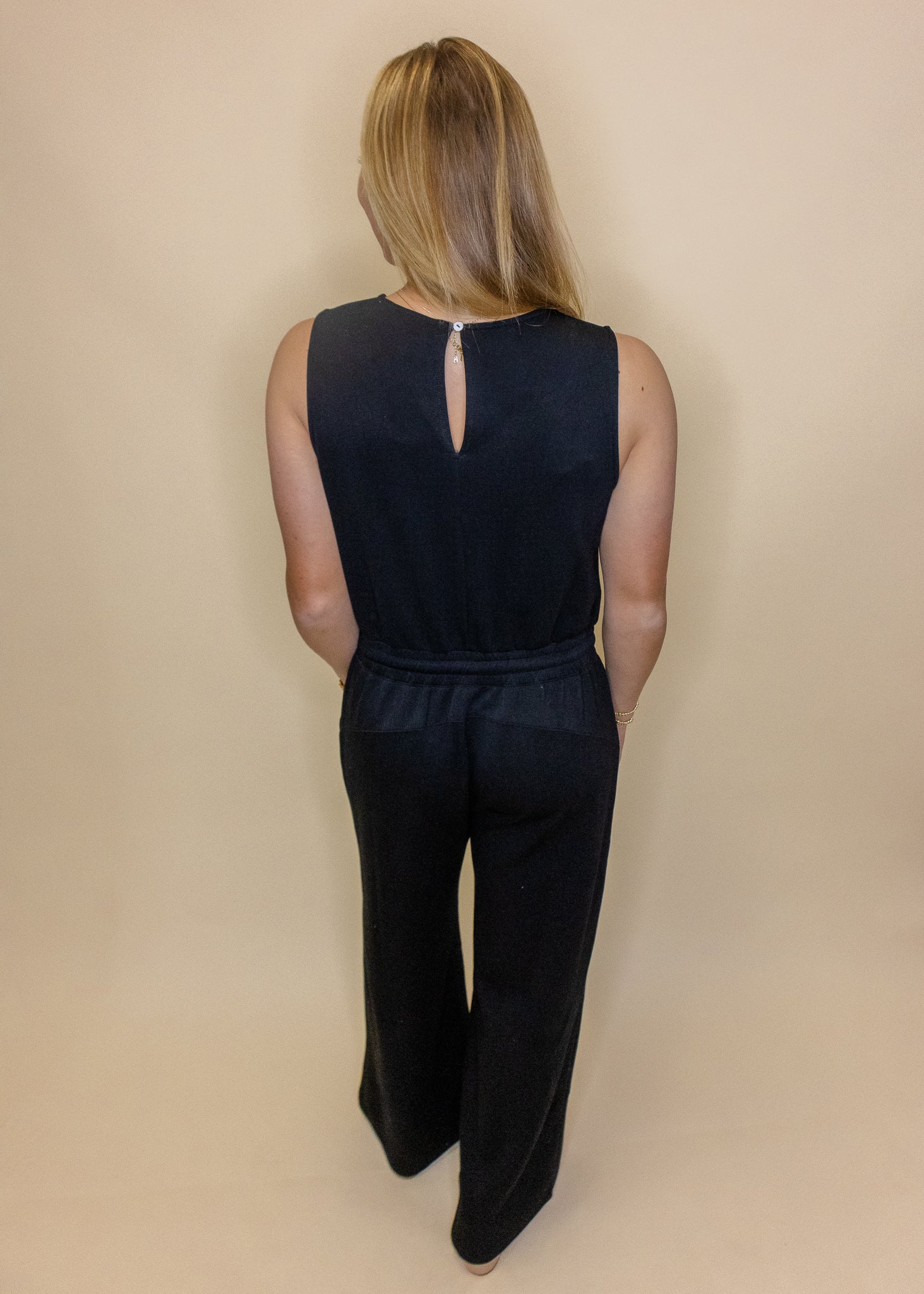 Black Tie Waist Pocket Jumpsuit