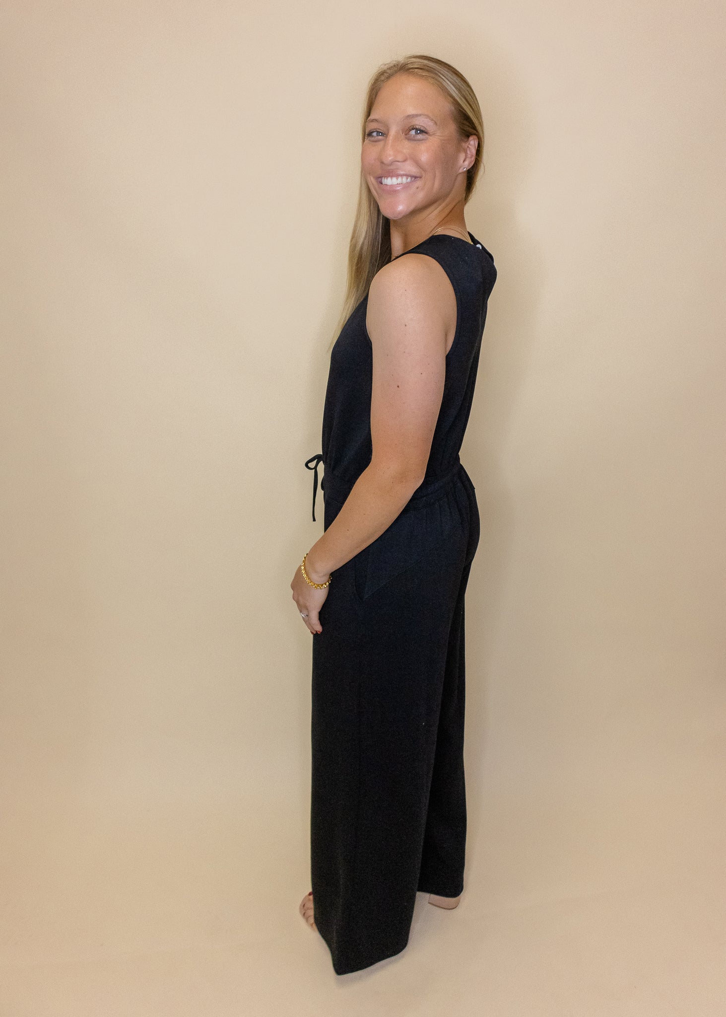 Black Tie Waist Pocket Jumpsuit