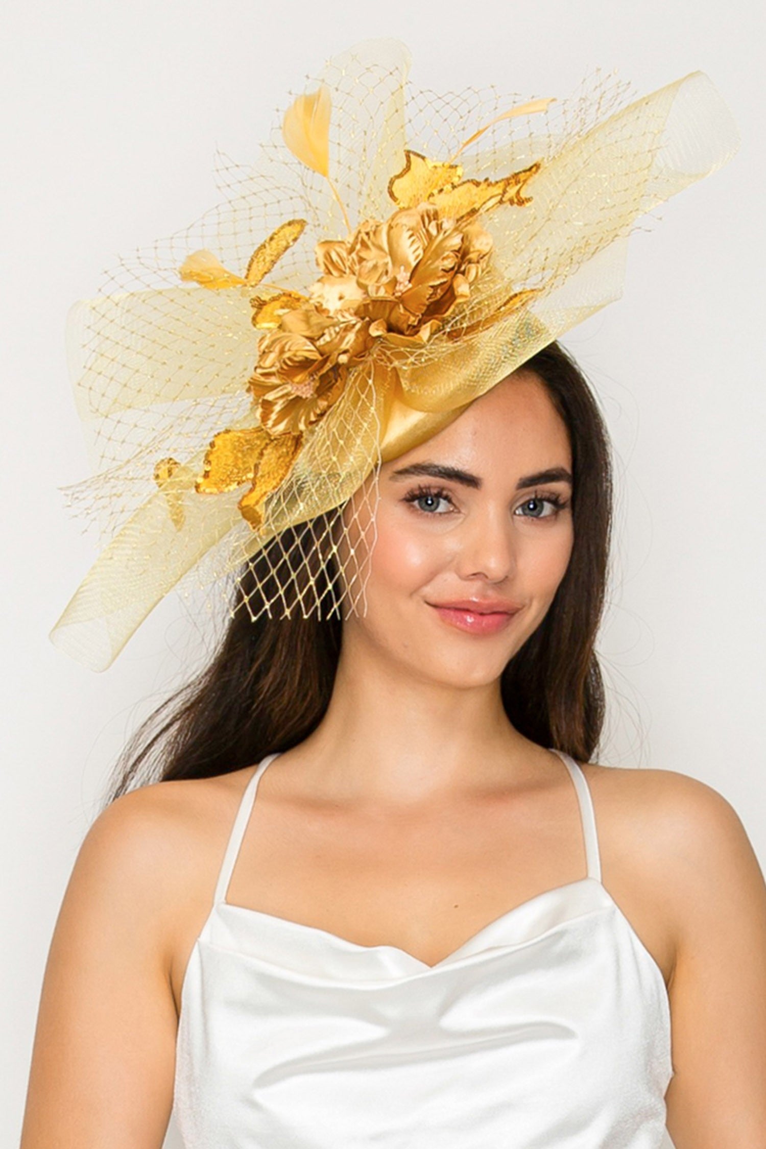Floral Feather Veil Sequin Fascinator