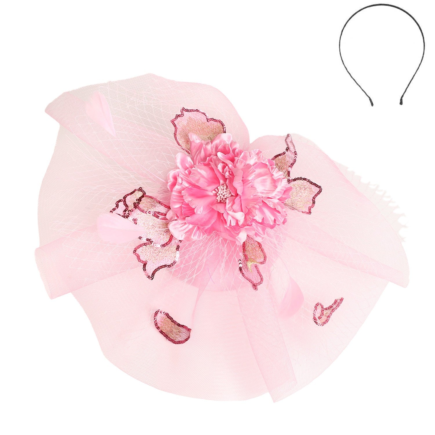 Floral Feather Veil Sequin Fascinator
