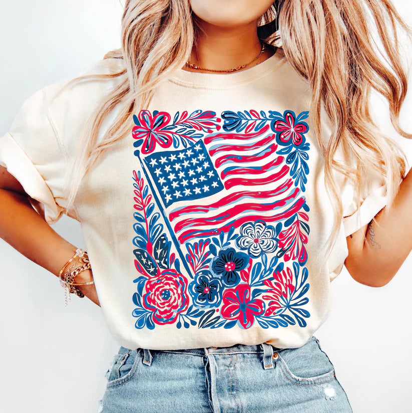 American Flag Floral T-Shirt