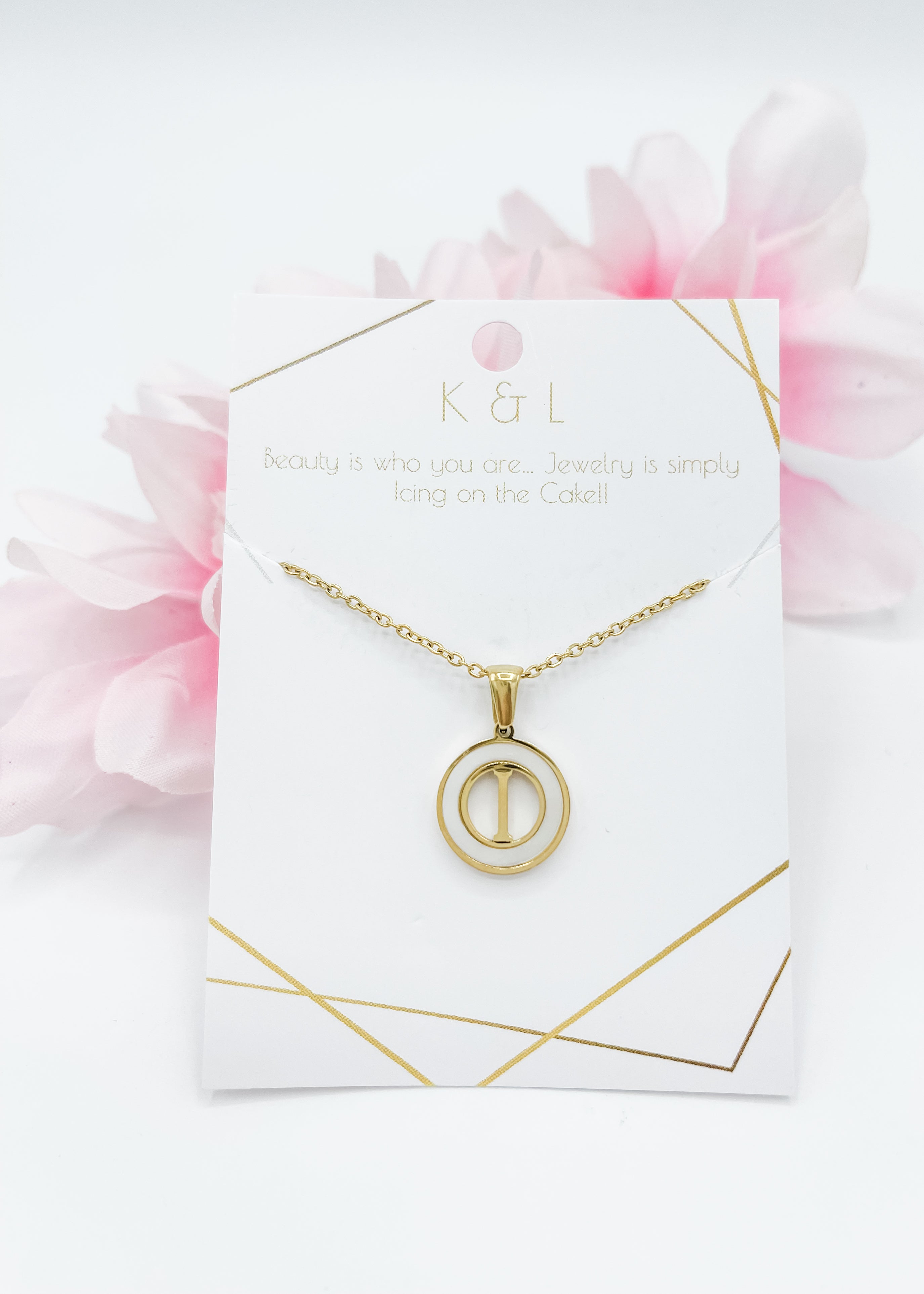 Circle Opal Cut Out Letter Necklace
