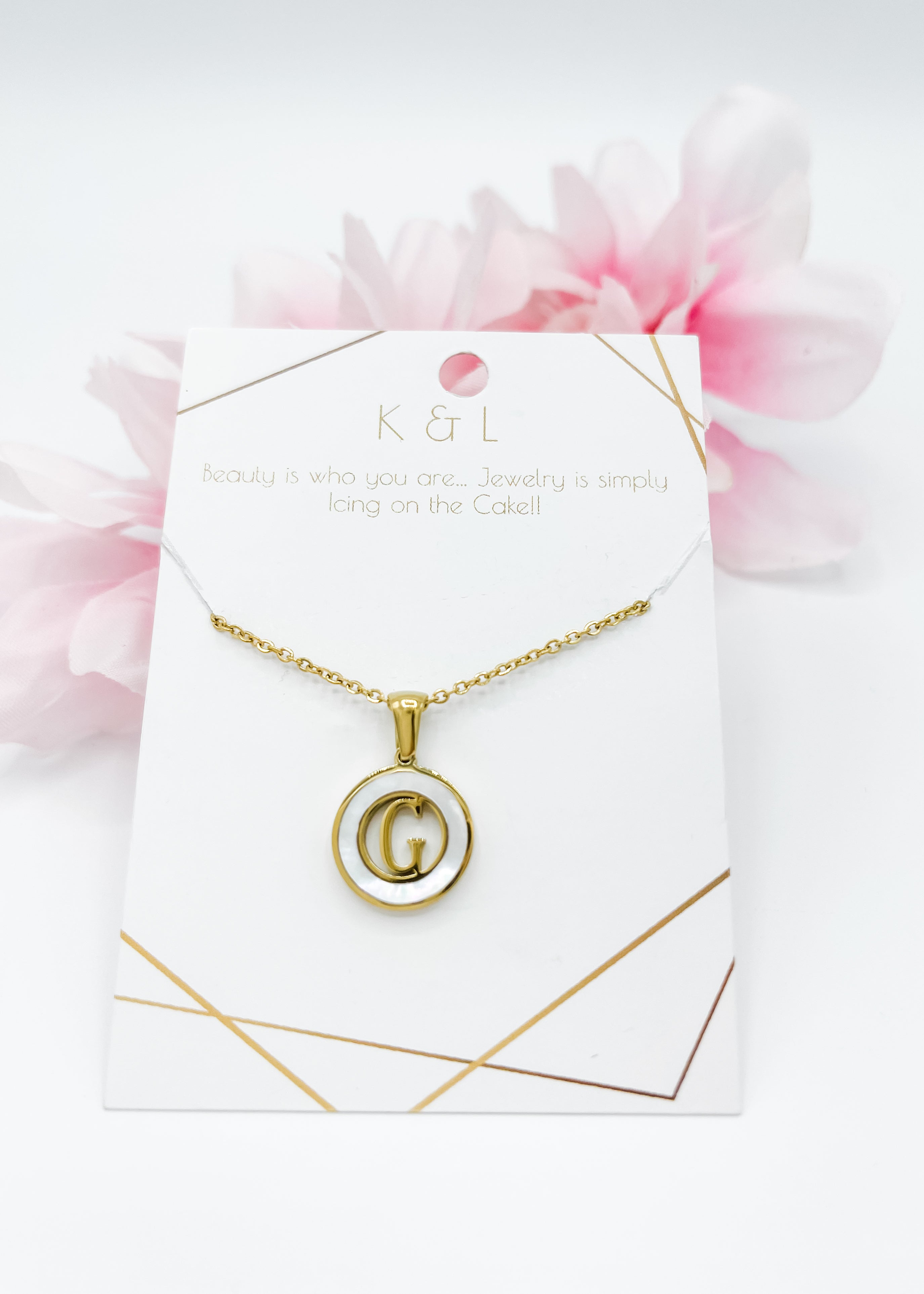 Circle Opal Cut Out Letter Necklace