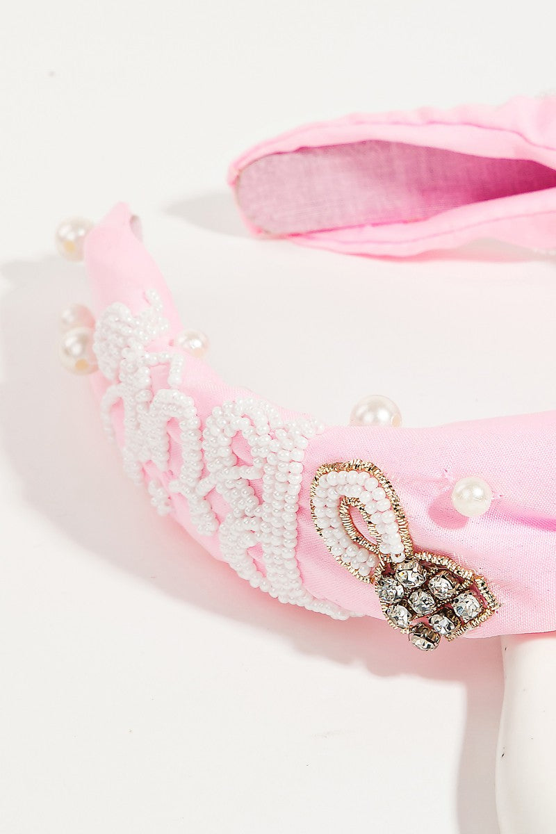 Pink Embroidered Bride Print Headband