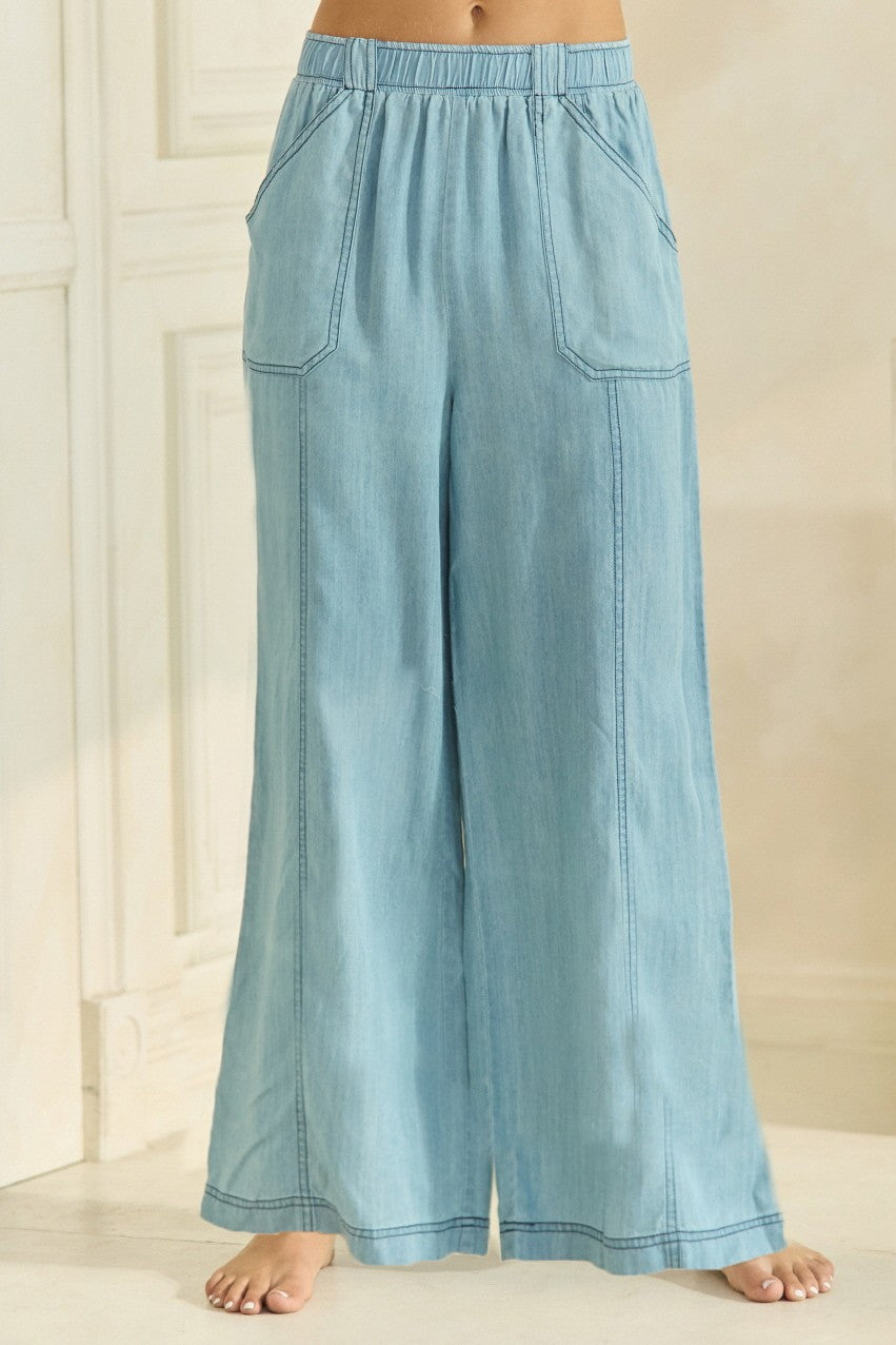 Chambray Pocket Palazzo Pants