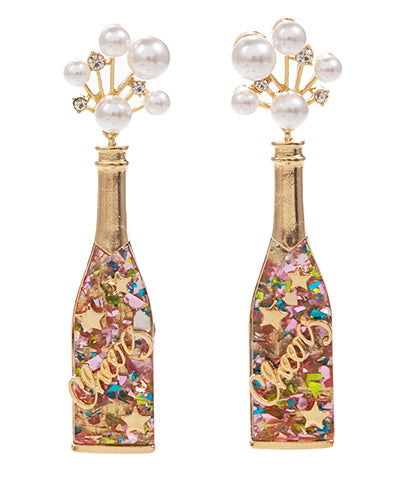 Pink Cheers Champagne Bottle Earrings