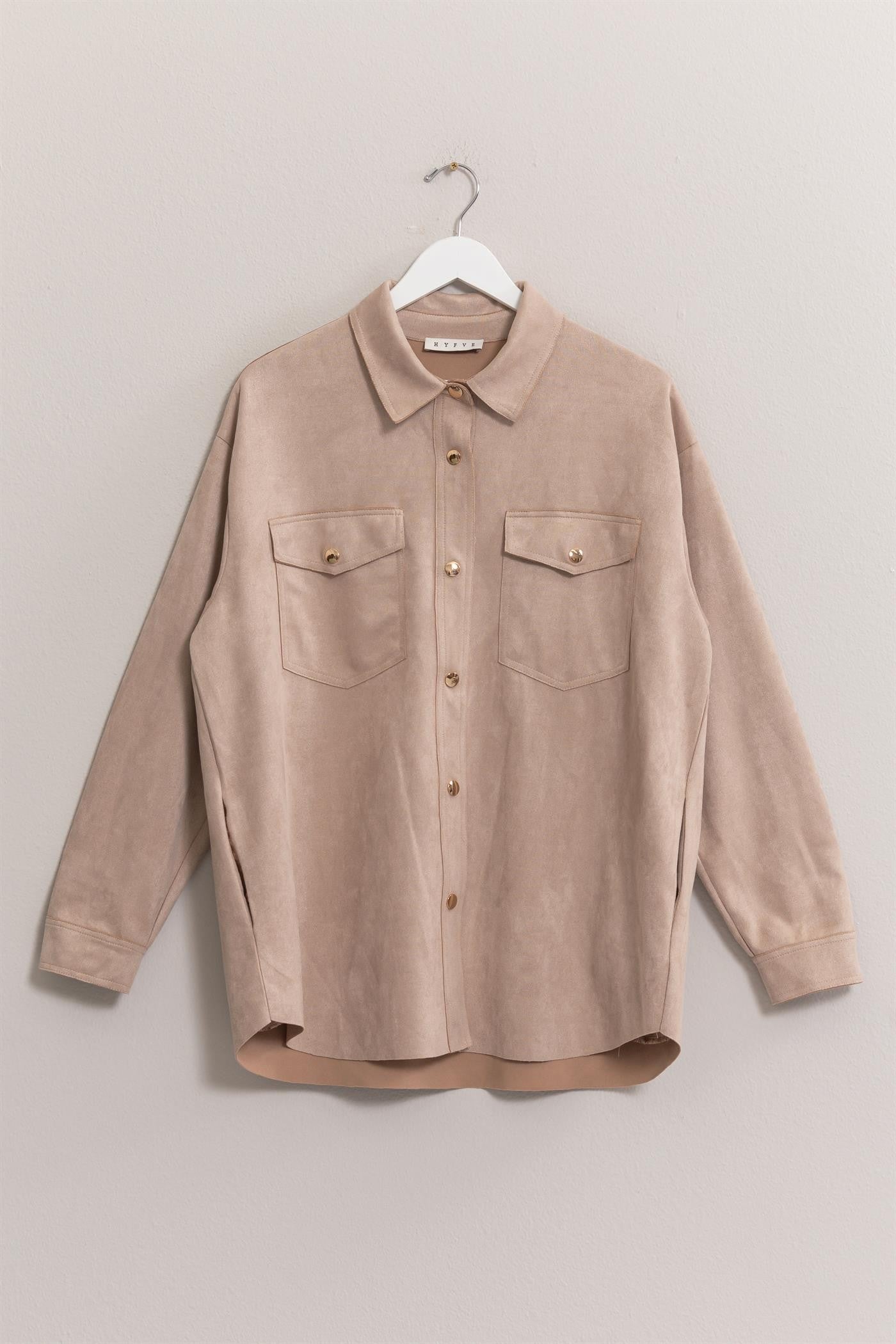 Taupe Suede Button Up Shacket
