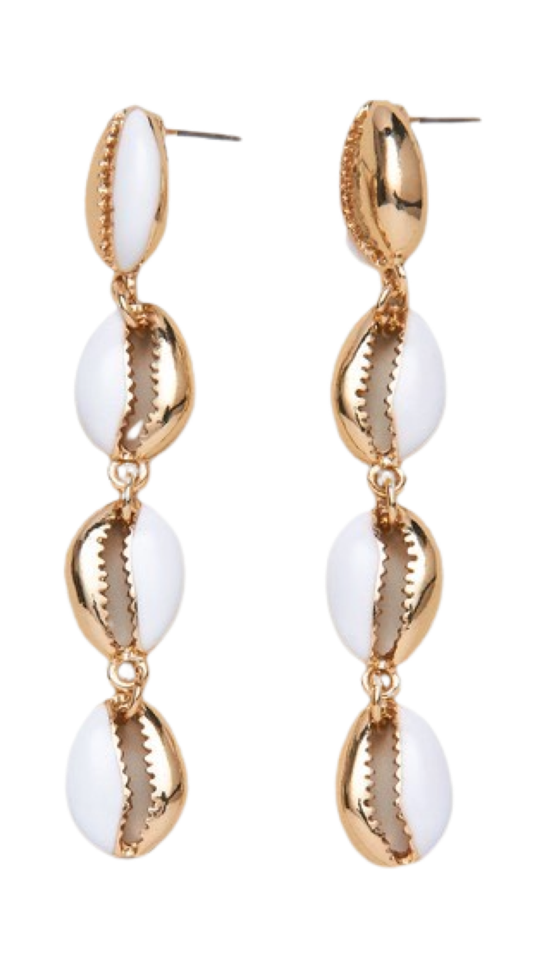 Gold Linked Sea Shell Dangle Earrings