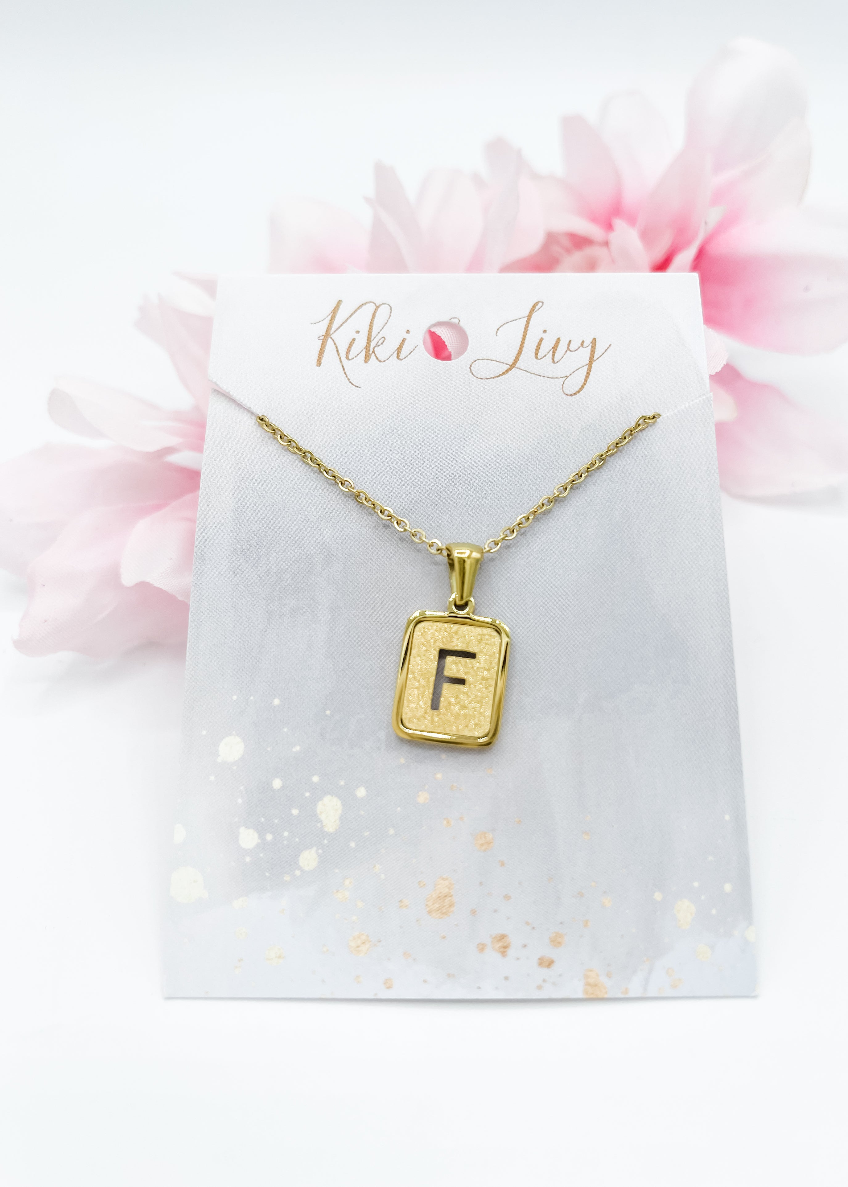 Gold Glitter Rectangle Letter Necklace
