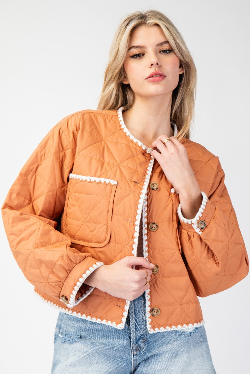 Terracotta Trim Quilted Jacket