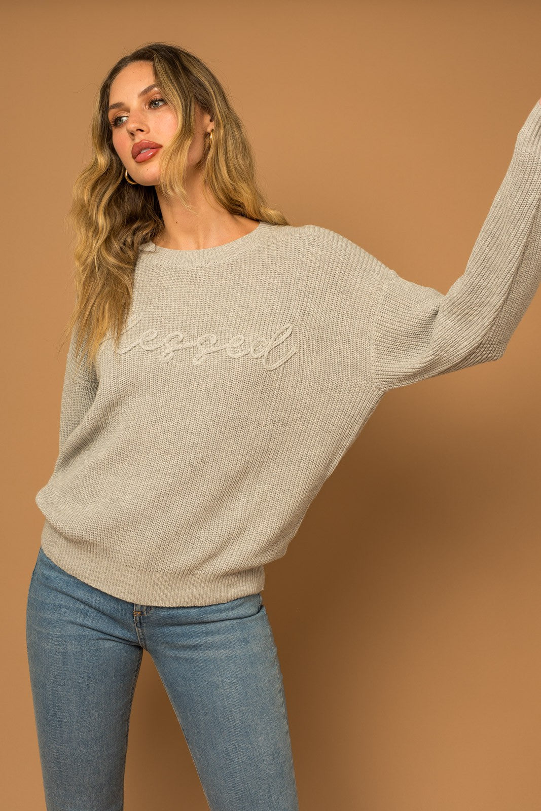 Grey Blessed Script Sweater