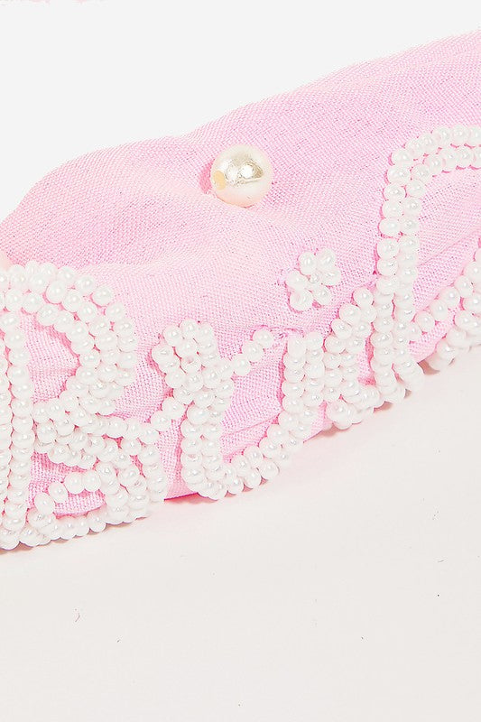 Pink Embroidered Bride Print Headband