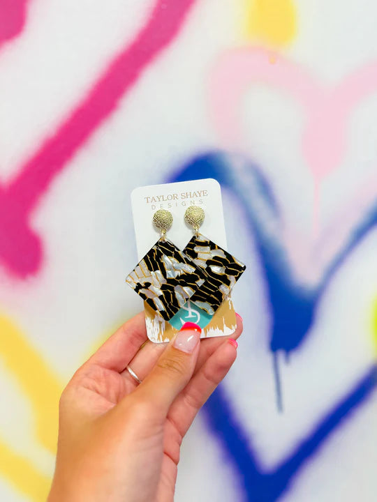 Black Marble Acrylic Diamond Earrings