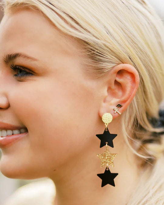 Black & Gold Glitter Star Earrings